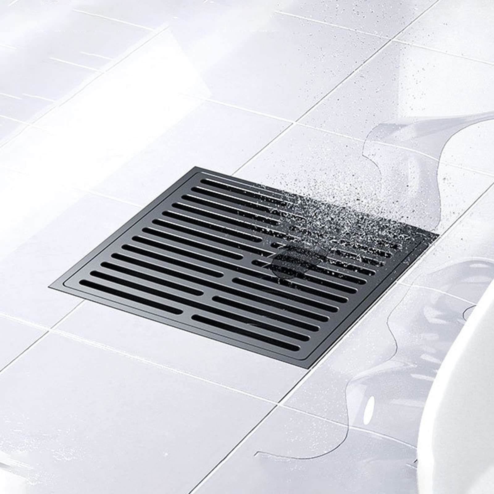 4 inch vierkante vloerafvoer, messing douche vloerafvoer met afneembaar afdekrooster en haarzeef voor keuken balkon garage, chroom (kleur: grijs