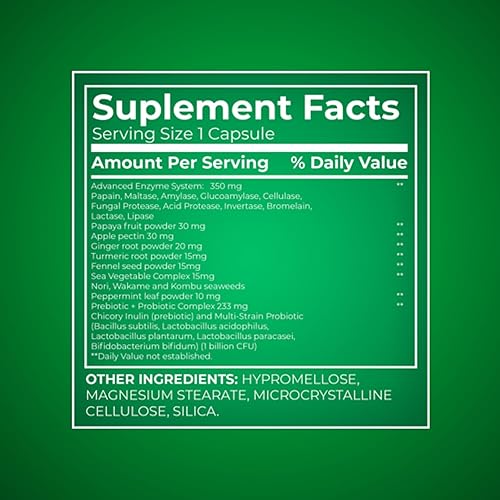 Vista 4 de Enzimas digestivas avanzadas con probióticos y prebióticos, 60 cápsulas + organizador de píldoras de 7 días incluido (paquete de 1)