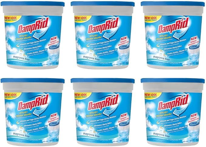 DampRid Refillable Moisture Absorber, Fragrance Free, 10.5 Ounce (Pack of 6)