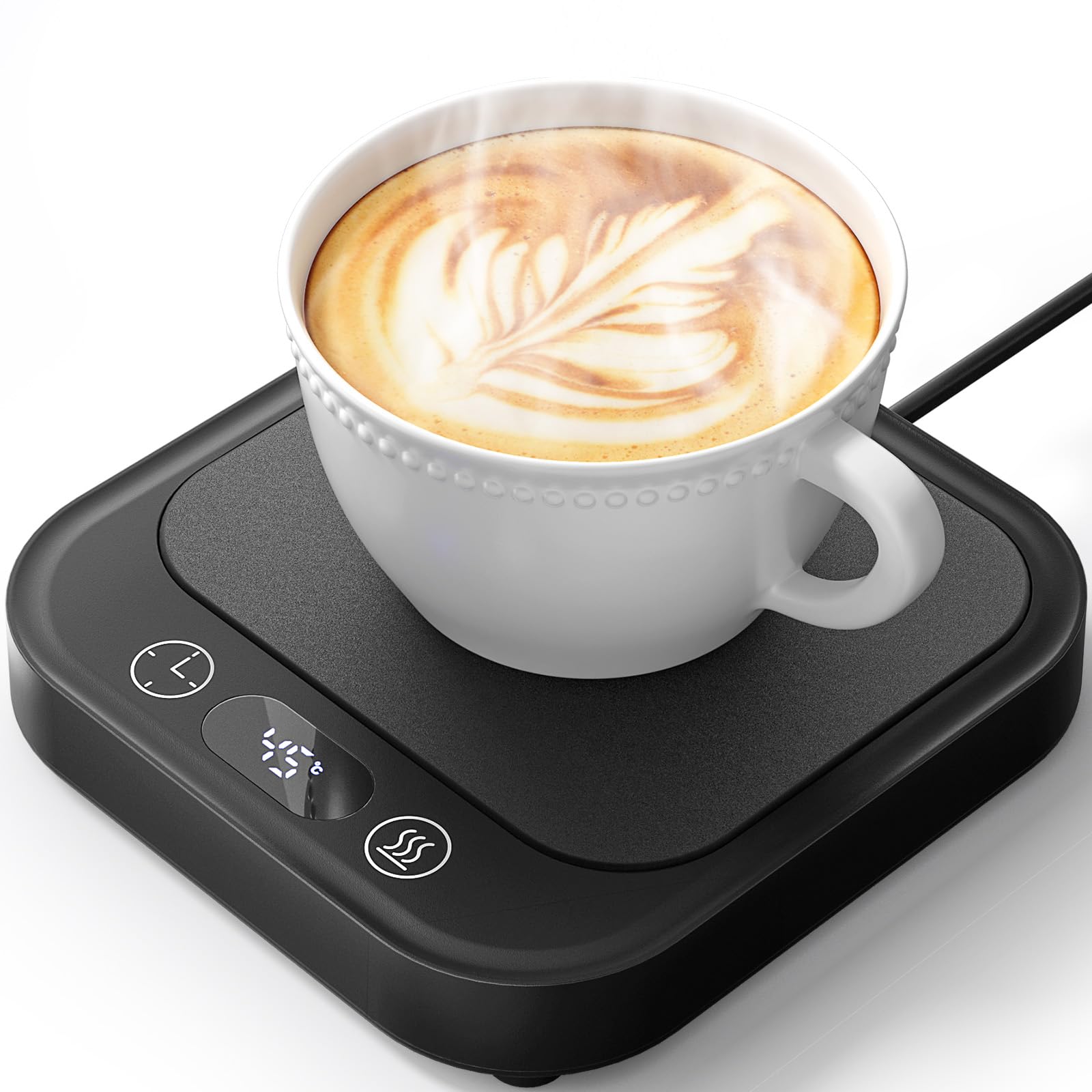 Calentador de Tazas de Café, Calentador Tazas con 4 Niveles Temperatura, Pantalla Digital, Función de Temporizador, Automático Después de 8 Horas, para Calentar Café/Leche/Cacao