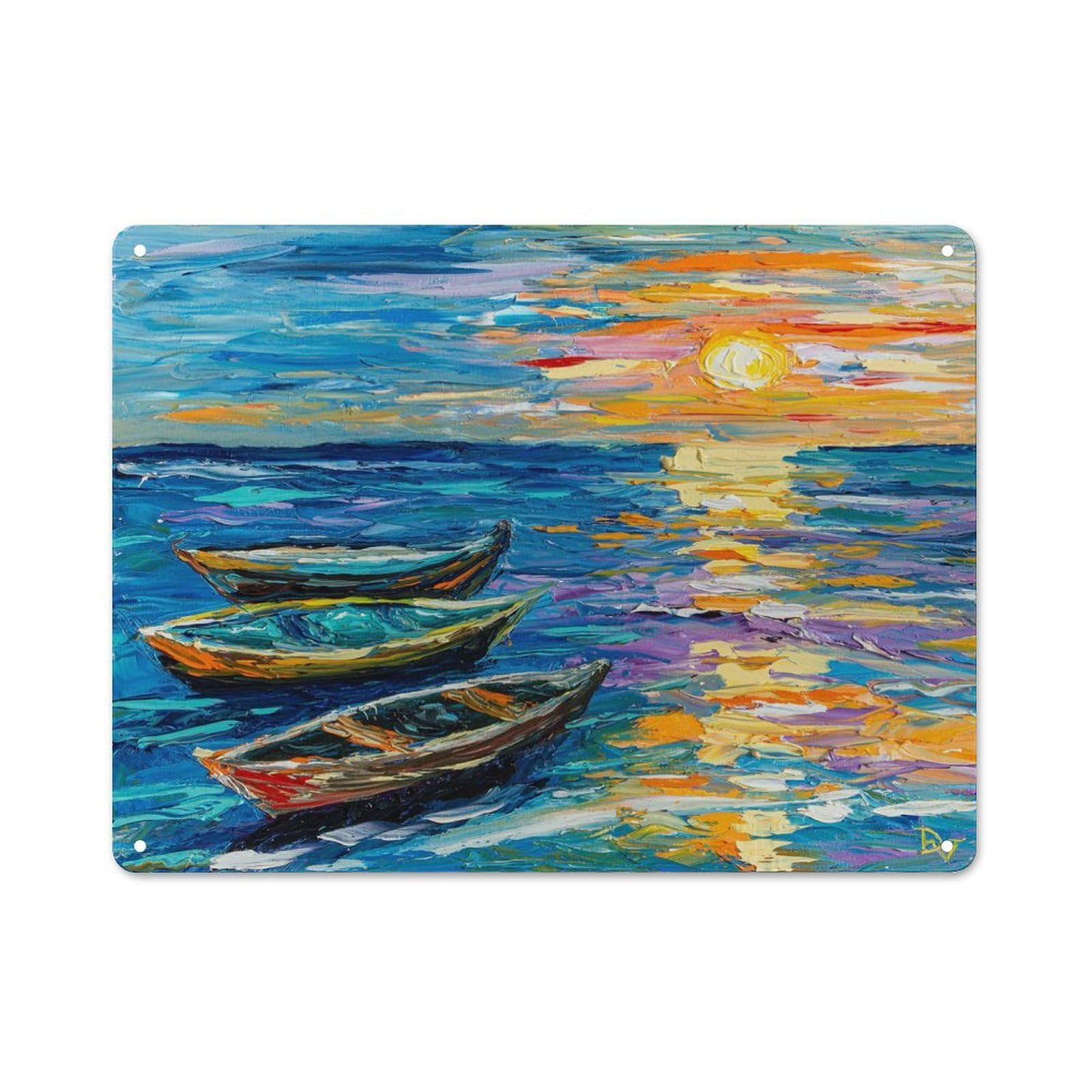 Junmoney Style-19 Boats At Sunset Light Decorative Metal Plaque 30X40cm, Shop Front Style Bistro Wall Plaque For Tea Room, Shop Wall Or Breakfast Area