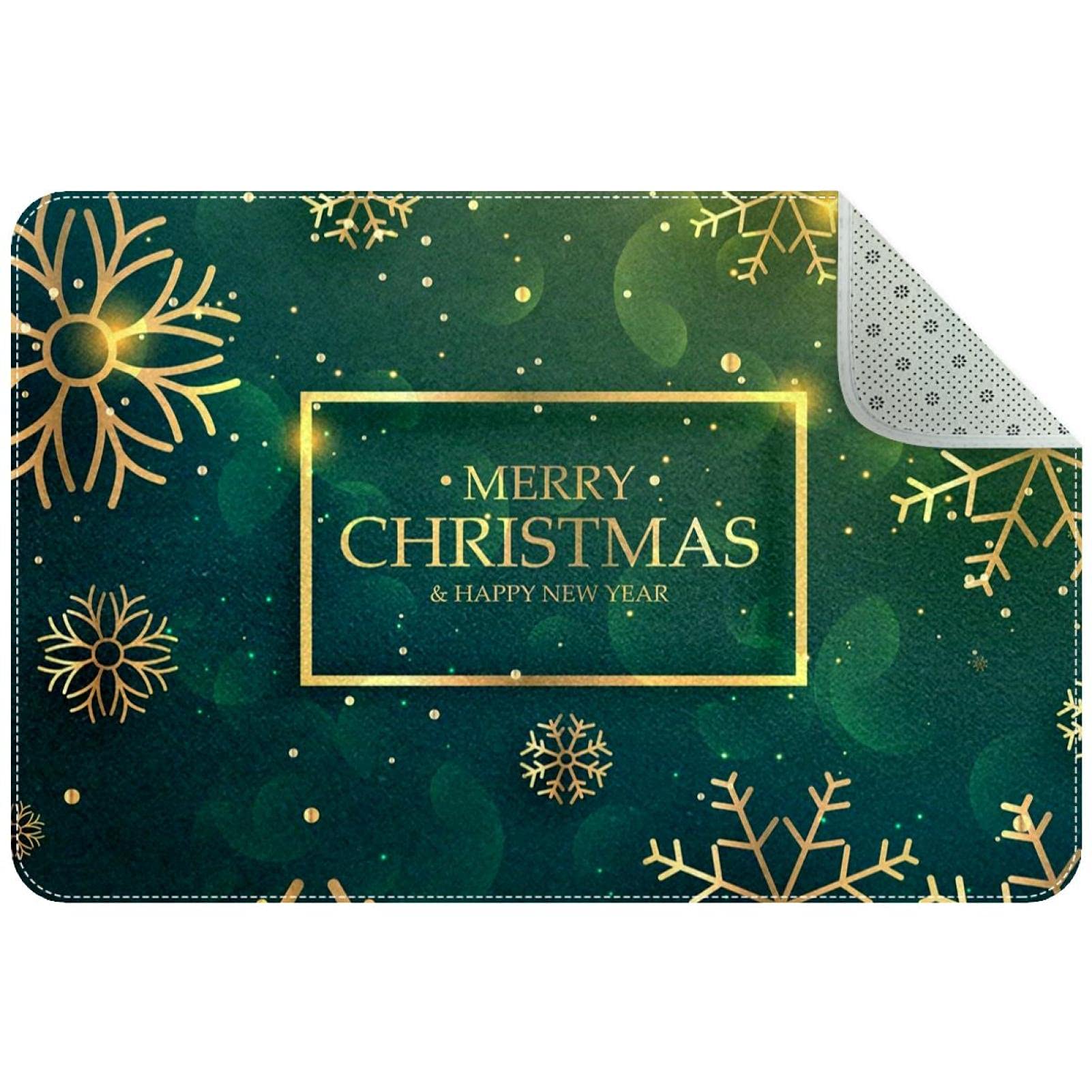 Paillasson de Noël flocons dorés tapis d'entrée antidérapant durable pour couloir