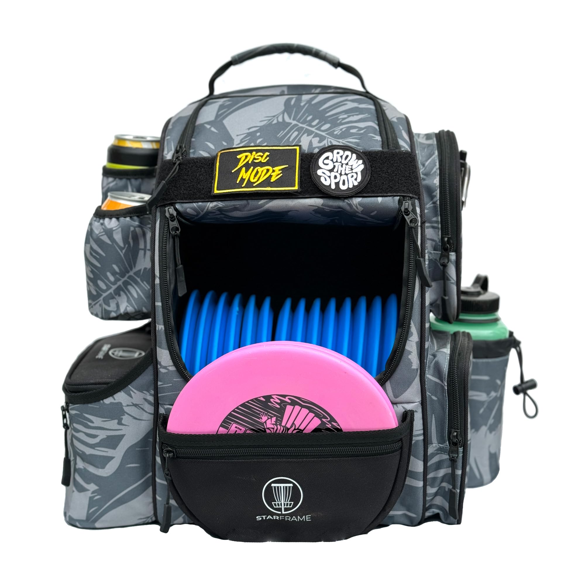 STAR FRAME Beast Disc Golf Bag With Cooler | 25+ Disc Frisbee Golf Backpack | 3-Can Insulated Cooler | Light Durable Gray Men Women Disc Golf Bag | Huge Storage &amp; 12oz Can Holders