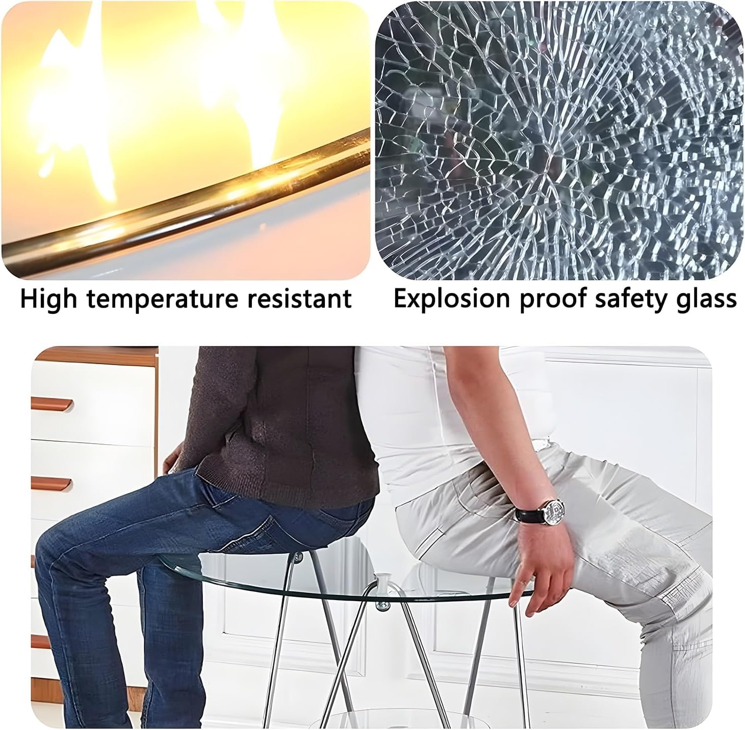 Round Clear Glass Table Top, 8mm Thick Tempered Flat Polished Edge, Multipurpose for Dining, Coffee, Restaurant, Patio Table Replacement(98cm)