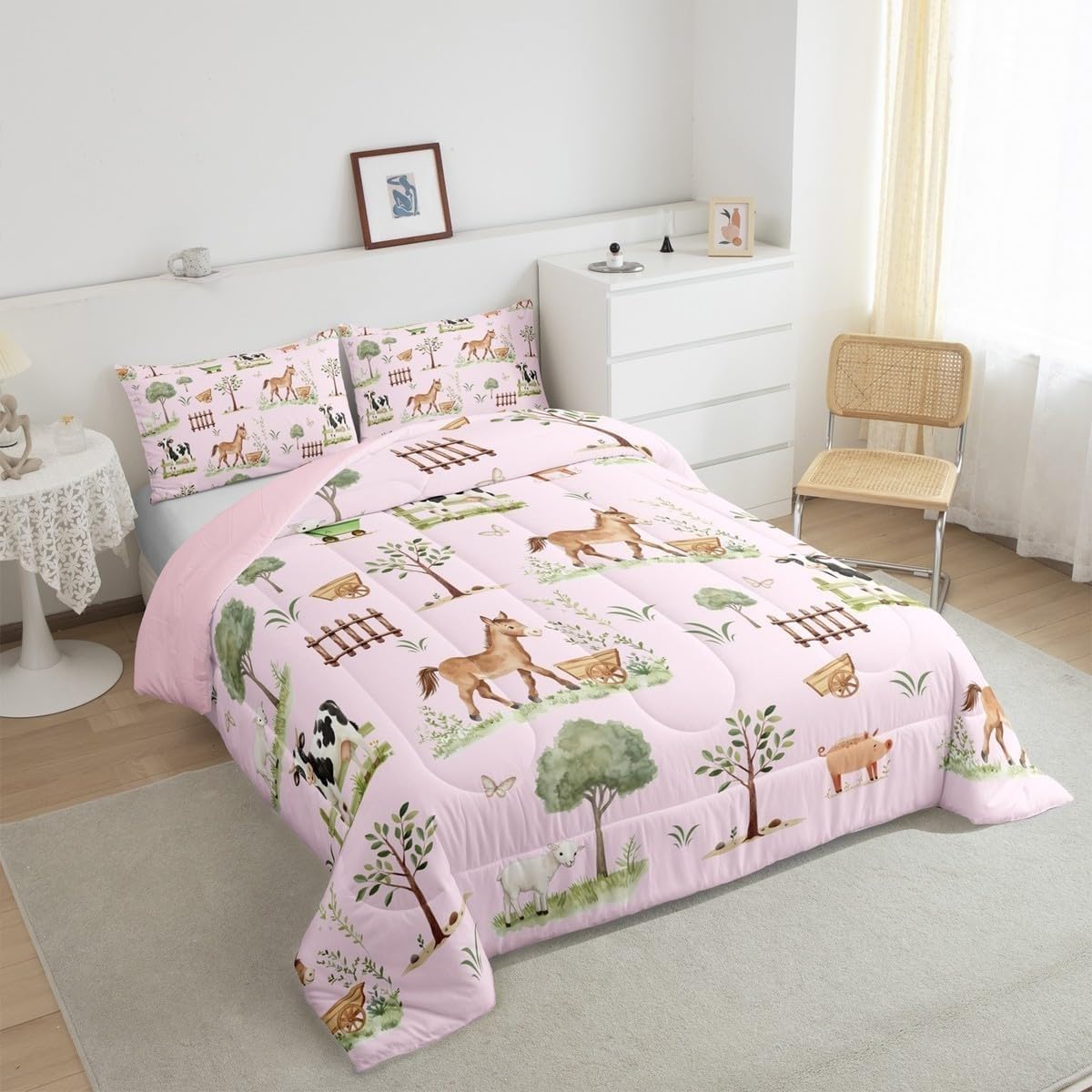 Genérico Edredon Cama 135 Animales Edredón Nordico Adulto sin Funda Reversible Rosa Estampado Suave Ligero Transpirable Duvet 220x220 cm Incluye 2 Fundas de Almohada 50x75 cm YUc658