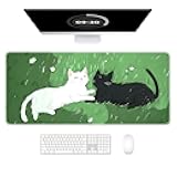 Auhoahsil Large Gaming Mouse Pad, Cute Cat Theme XXL 35.4 x 15.7 in Desk Pad Stitched Non-Slip Rubber Long Computer Mousepad Thin Extended Full Size Desk Mat for Desktop Laptop Wireless Mice, Green