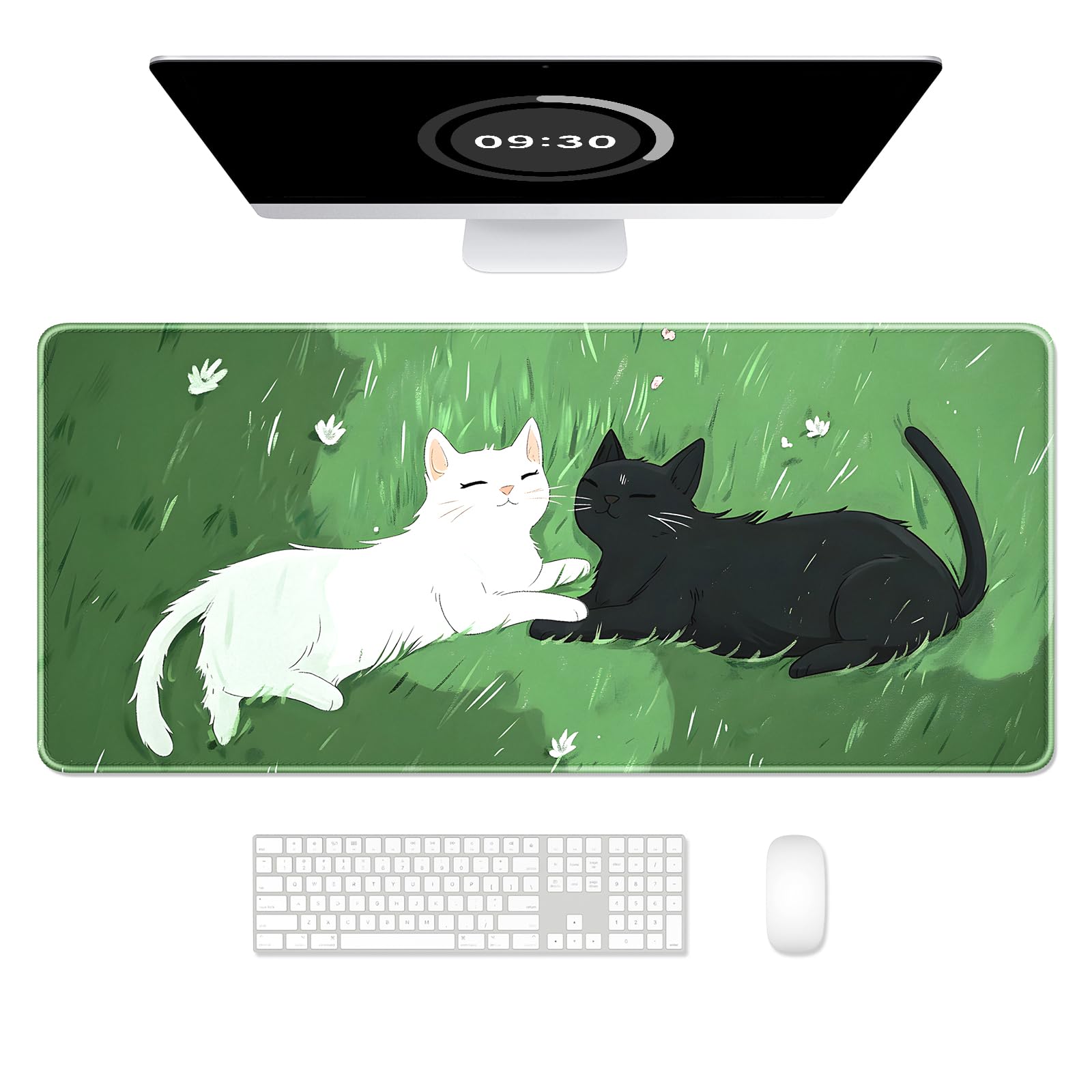 Auhoahsil Large Gaming Mouse Pad, Cute Cat Theme XXL 35.4 x 15.7 in Desk Pad Stitched Non-Slip Rubber Long Computer Mousepad Thin Extended Full Size