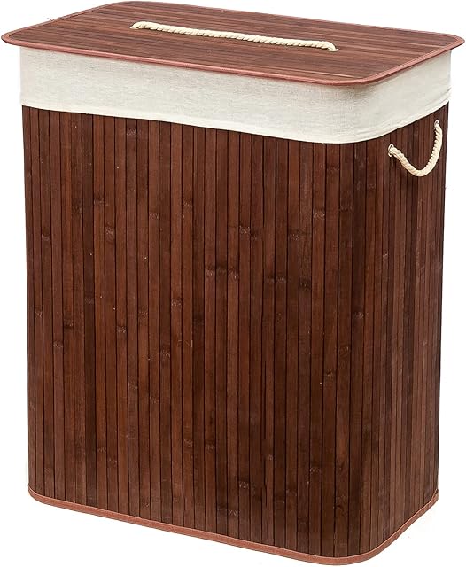 FunkyBuys Bamboo Laundry Basket Foldable Storage Hamper with Removable Washable Lining laundry Small Laundry Bins Laundry Hamper with Lid Bamboo Laundry Storage Basket Laundry Bag (Brown, Rectangular)