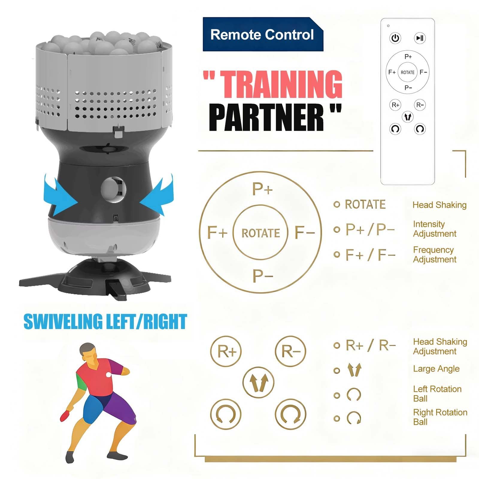 Lanceur De Balles De Ping-Pong pour L'EntraîNement - 90 Balles De RéServe | Deux Modes De Service | TéLéCommande sans Fil, Lanceur De Balles D'EntraîNement Portable pour Tennis De Table
