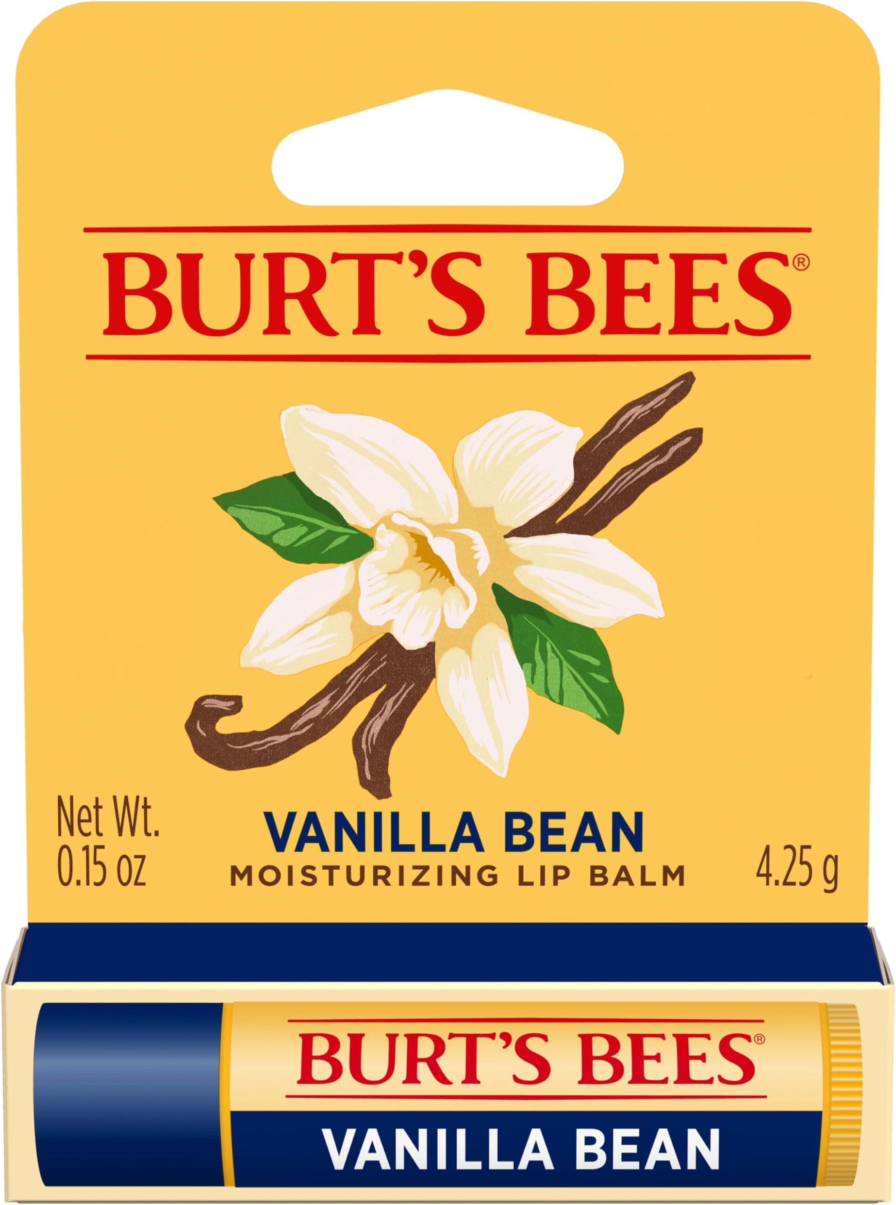 Lip Balm, Vanilla Bean, Lip Moisturizer With Responsibly Sourced Beeswax, Tint-Free, Natural Conditioning Treatment, 1 Tube, 0.15 oz.
