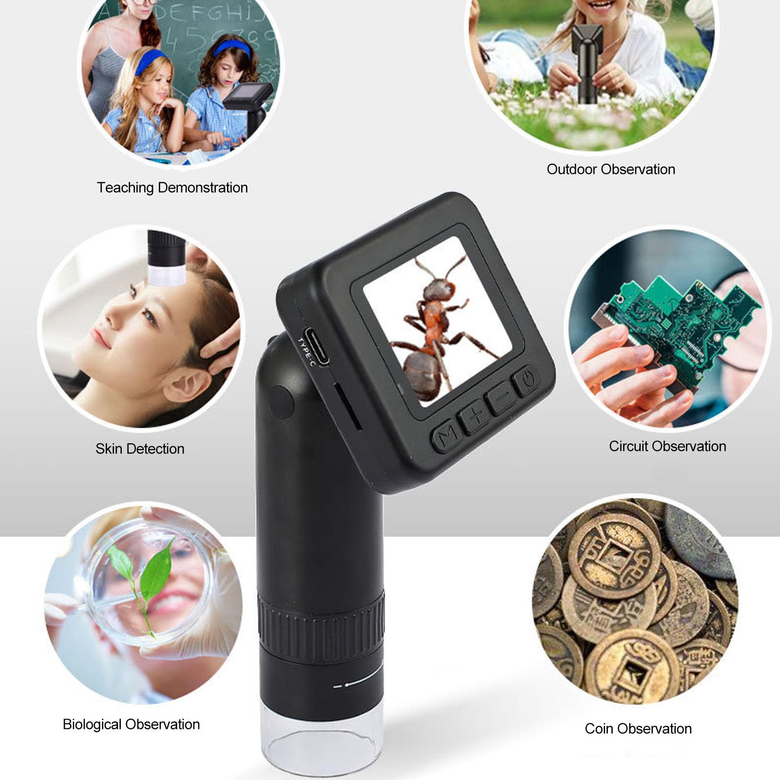 Microscopio Digital de Mano, microscopio de Bolsillo portátil, microscopio de Aumento de 1000X con 8 LED Ajustables para Estudiantes, Adultos