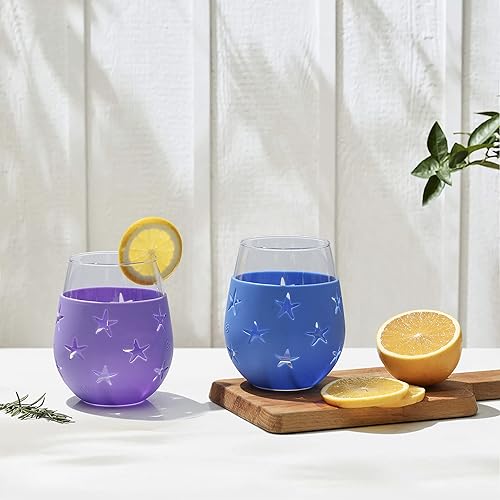 Miniatura 2 de Hyperspace Copa de vino sin tallo de 20 onzas, vaso para bebidas con funda protectora de silicona (turquesa y estrella gris)