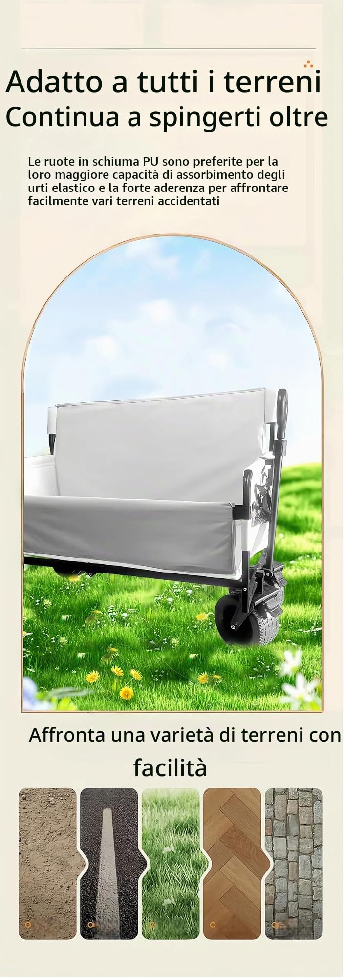 Carrello da Giardino Pieghevole, Spiaggia Carrozza da campeggio, Carrello per la pesca e lo shopping dotato le ruote del serbatoio si adattano a tutti i terreni (LY008-BLACK)