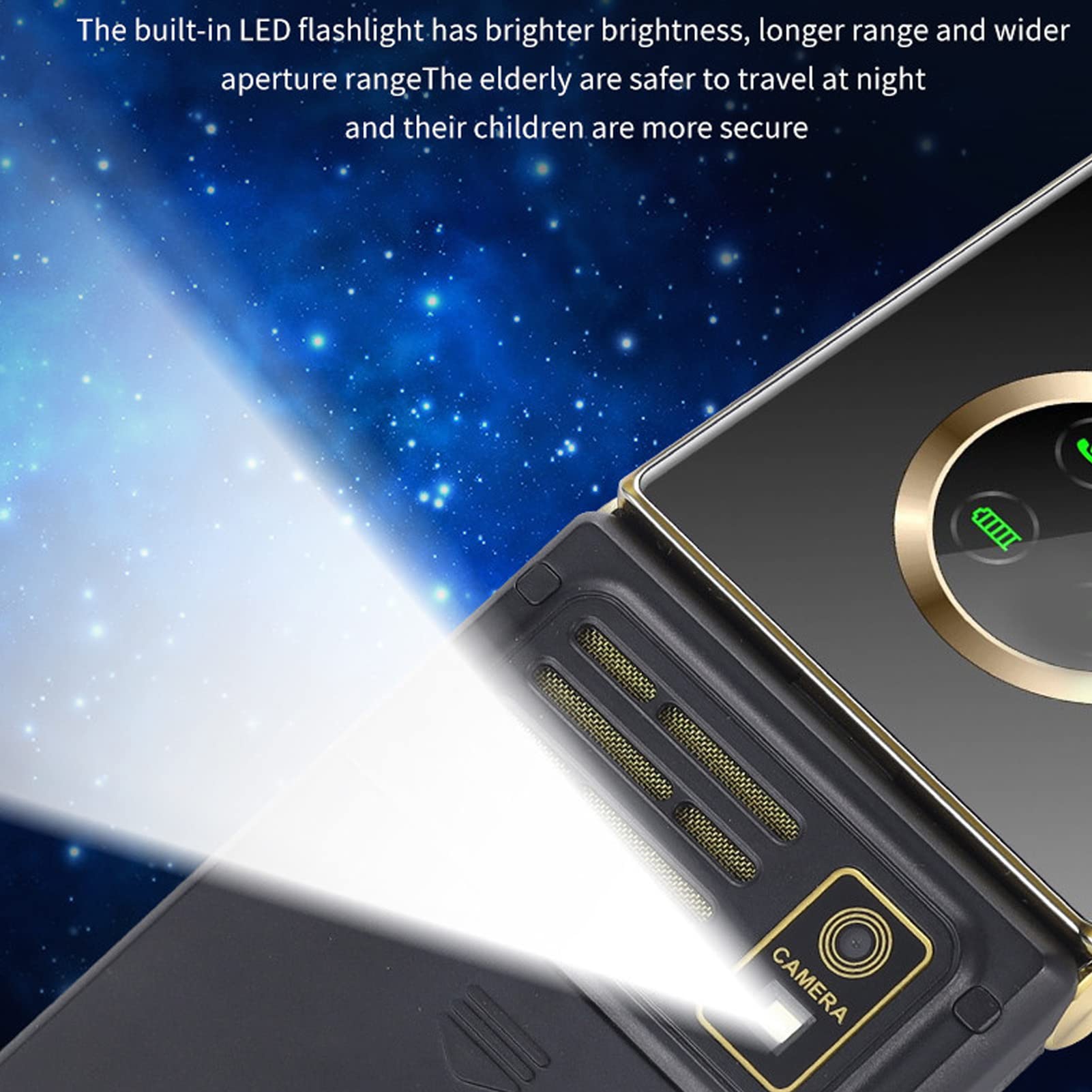 Starszy Telefon z Klapką, Odblokowany Telefon Komórkowy 3G SOS z Dużymi Przyciskami GSM Telefon z Klapką 2.8 Cala LCD i Wystające Przyciski Telefon Komórkowy Jednoprzyciskowe Wybieranie(Złoto)