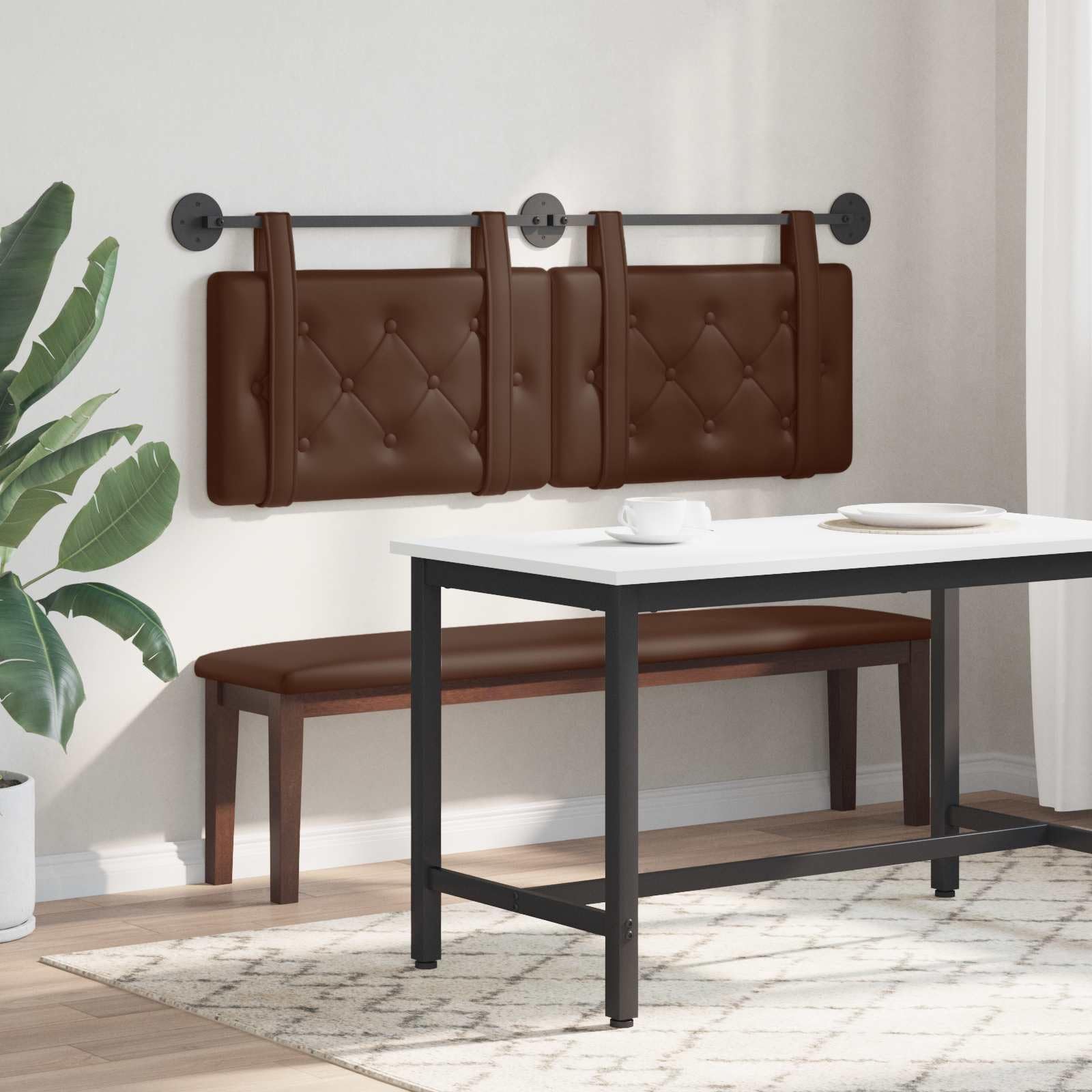 Cabecero colgante marrón de piel sintética, 130 x 55 cm, cabecero de cama montado en la pared, tapizado con botones, cabecero de pared para dormitorio y habitación de invitados, juego de 2