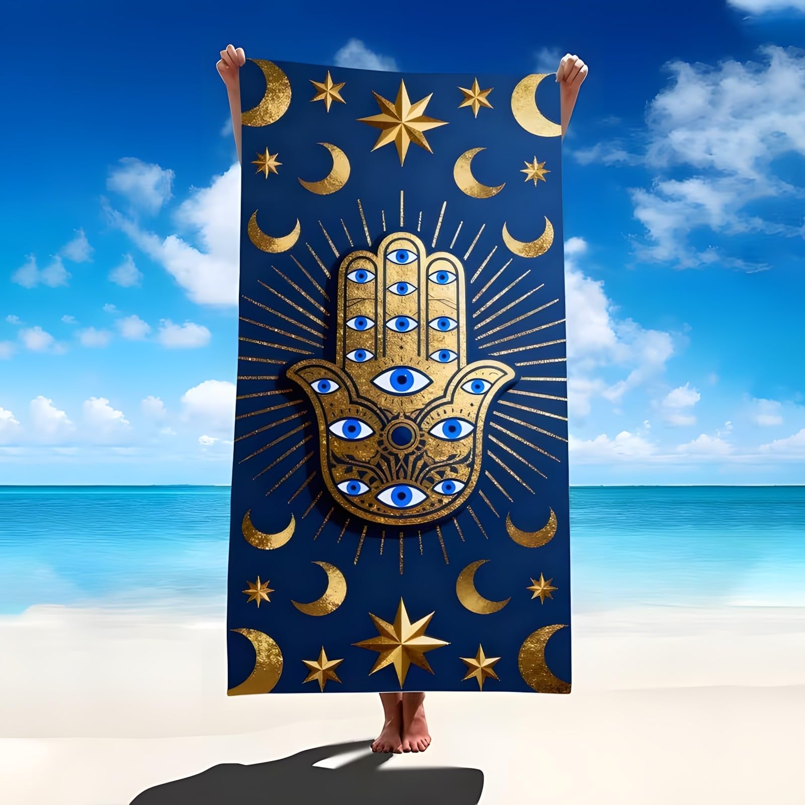 YZQGLHP Hand Microfibre Beach Towel The Moon Beach Bath Towel Quick Drying, Lightweight, Sand-Free, Durable, for Pool, Gym, Camping, Travel Towel 90x200cm