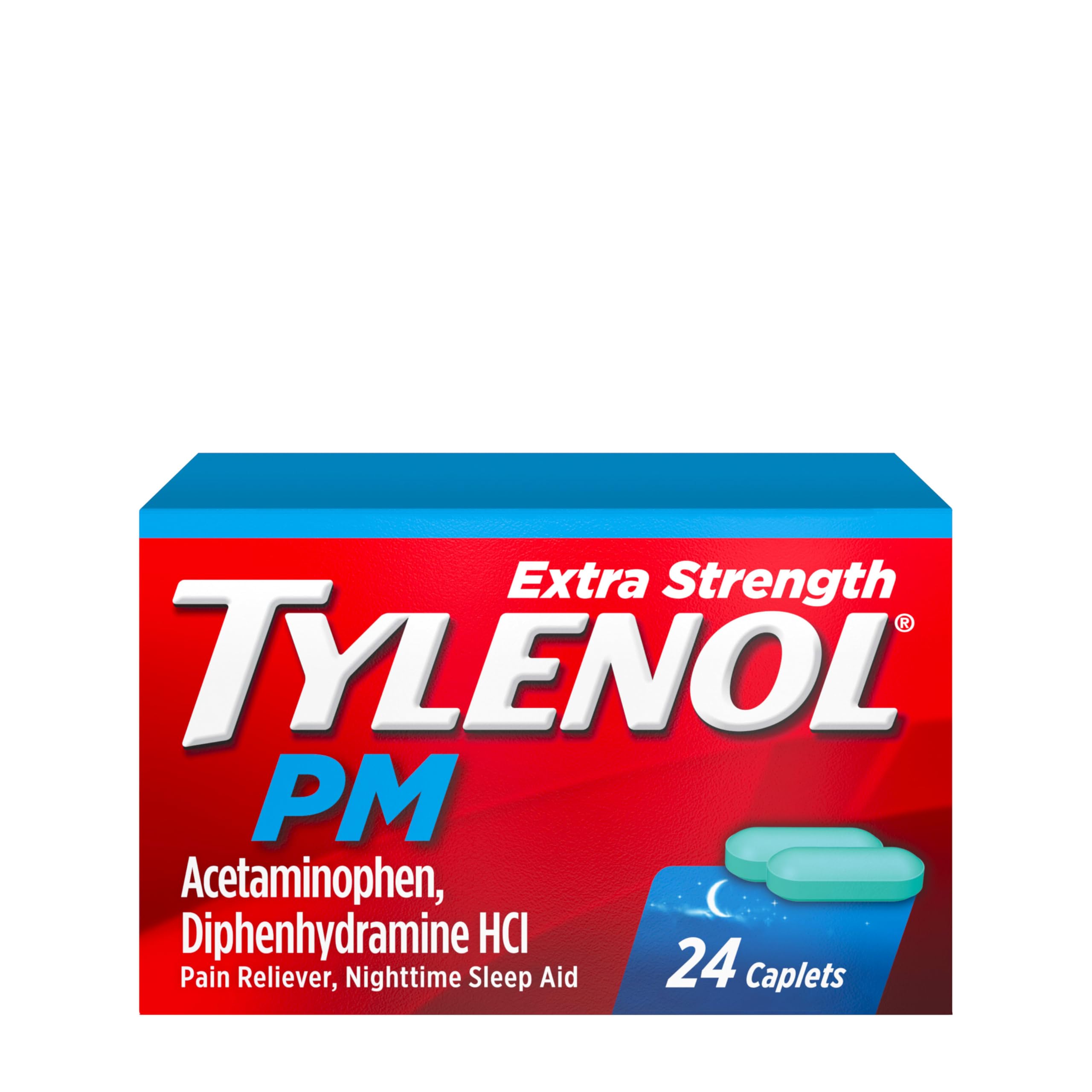 Tylenol PM Extra Strength Nighttime Pain Reliever & Sleep Aid Caplets, 500 mg Acetaminophen & 25 mg Diphenhydramine HCl, Relief for Nighttime Aches & Pains, Non-Habit Forming, 24 ct