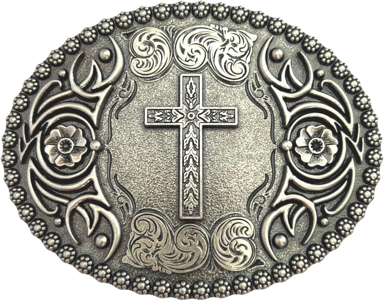 Western Belt Buckles for Men Women Rodeo Cowgirl Cowboy, Vintage Religious Cross Faith Belt Buckle