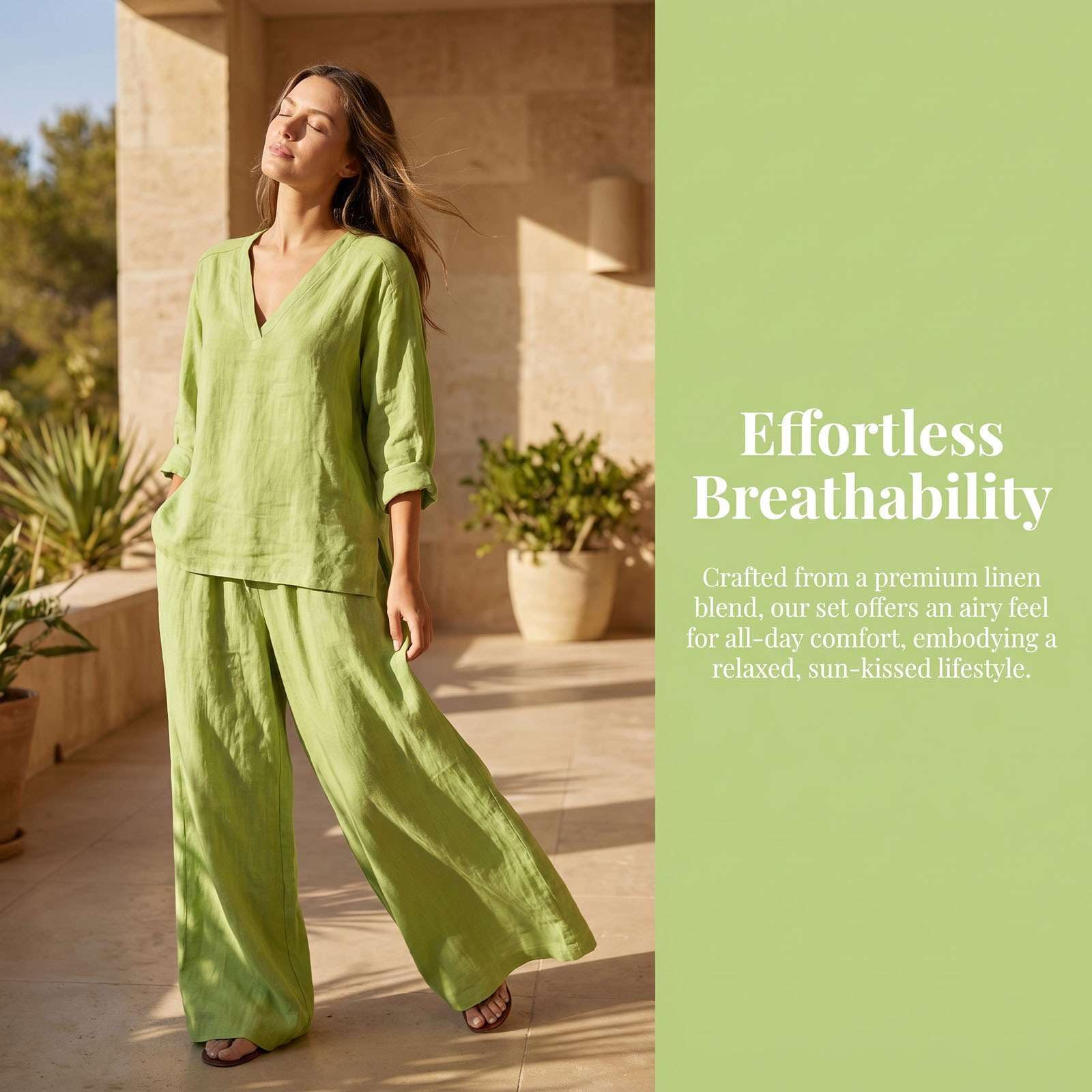 Générique Ensemble Femme 2 Pièces Été Imprimé Floral Chic - Haut Col V Manches 3/4 et Pantalon Large Fluide à Taille Haute Tenue de Vacances Bohème Décontractée en Mélange Coton et Lin