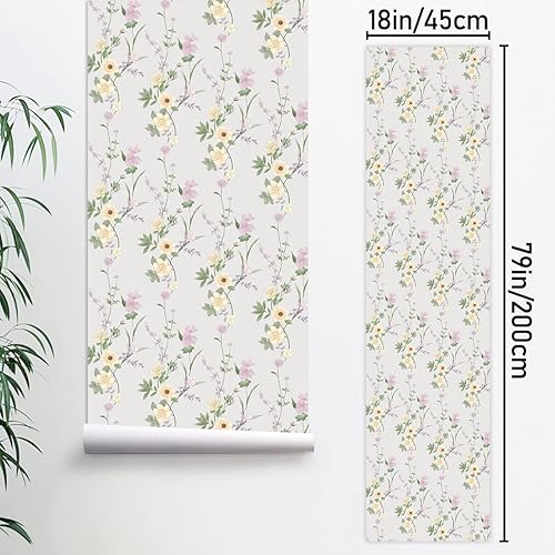 Miniatura 2 de LiveGallery Papel tapiz de flores amarillas, papel tapiz de hojas verdes, papel tapiz extraíble para dormitorio, cuarto de bebé, sala de estar, TV,