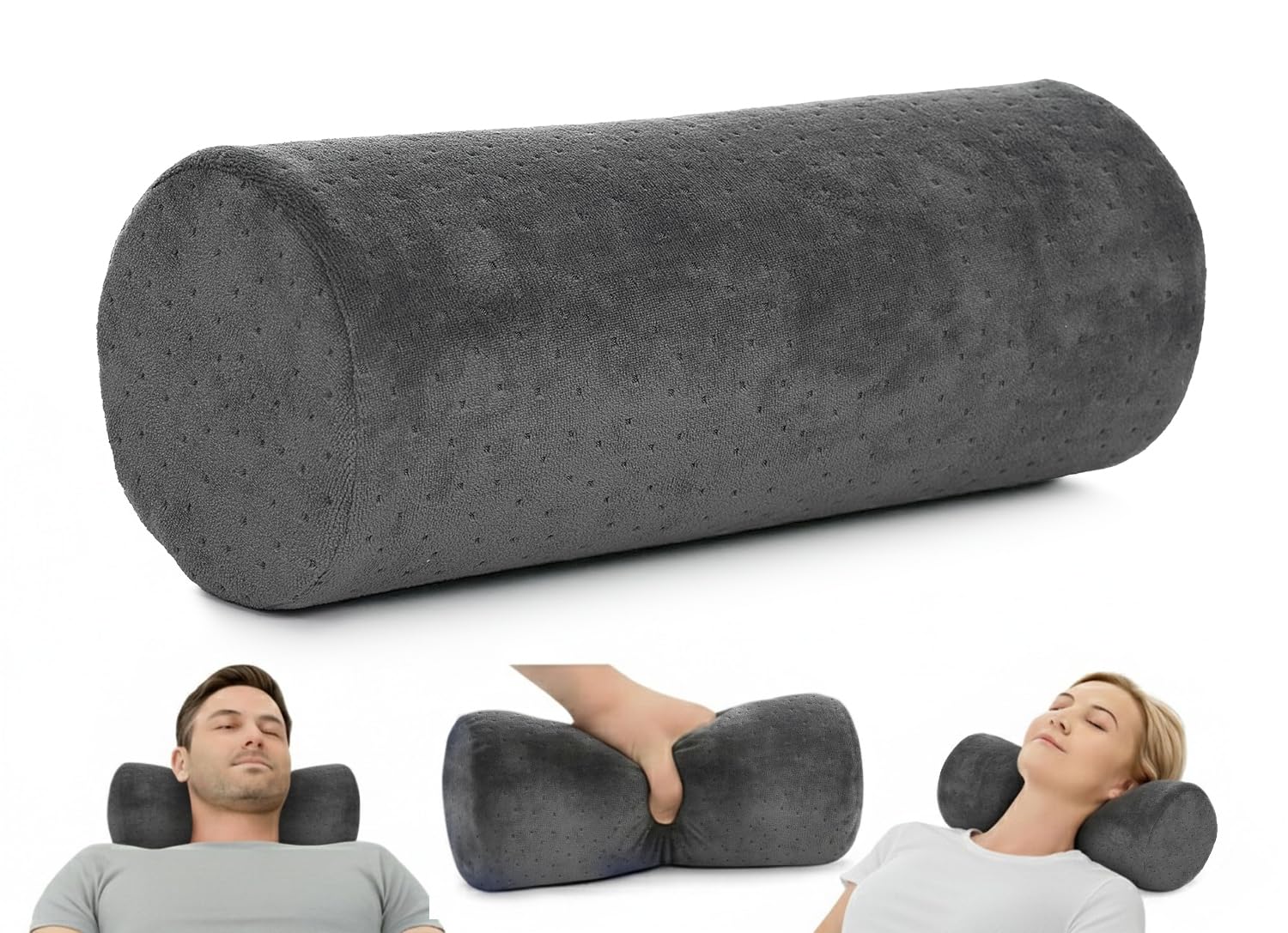 AllSett Health Round Cervical Roll Cylinder Bolster Pillow with Removable Washable Cover, Ergonomically Designed for Head, Neck, Back, and Legs, Grey | 13" X 5"