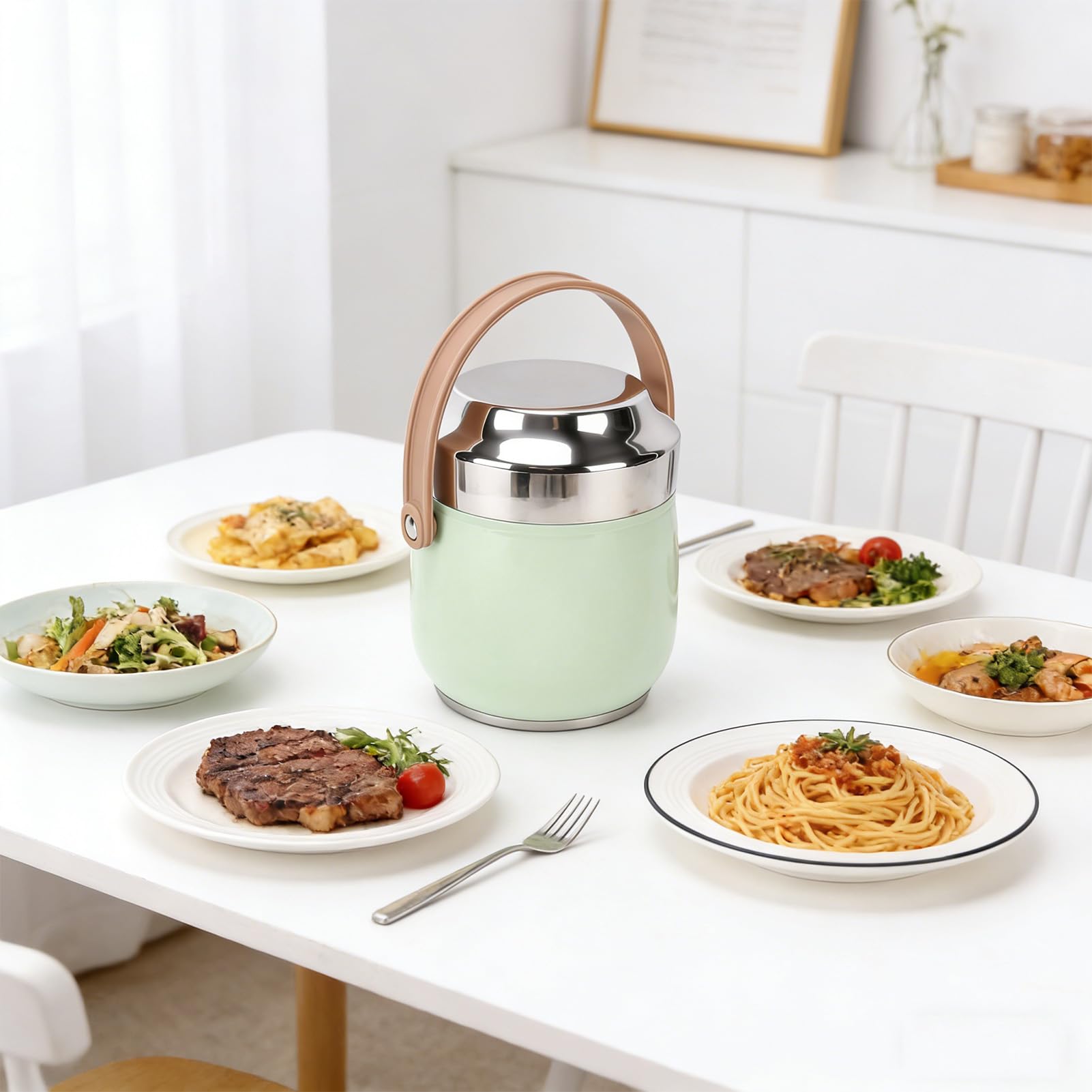 Socobeta Contenitore per il Pranzo Isolato in Acciaio Inossidabile 304 Barattolo Termico per Alimenti a capacità Moderata per Impiegati (Stile 2)
