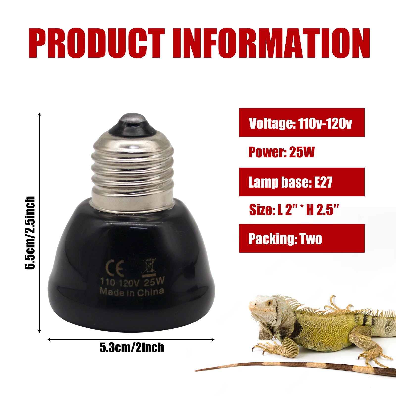Mini Reptile Heat Lamp, 25w Infrared Ceramic Heat Emitter, No Light Emitting Reptile Heat Bulbs,Ceramic Heat Lamp for Amphibian, Chicken Coop,Cat, Turtle, Snake,Terrarium (2, 25 W) - image 3