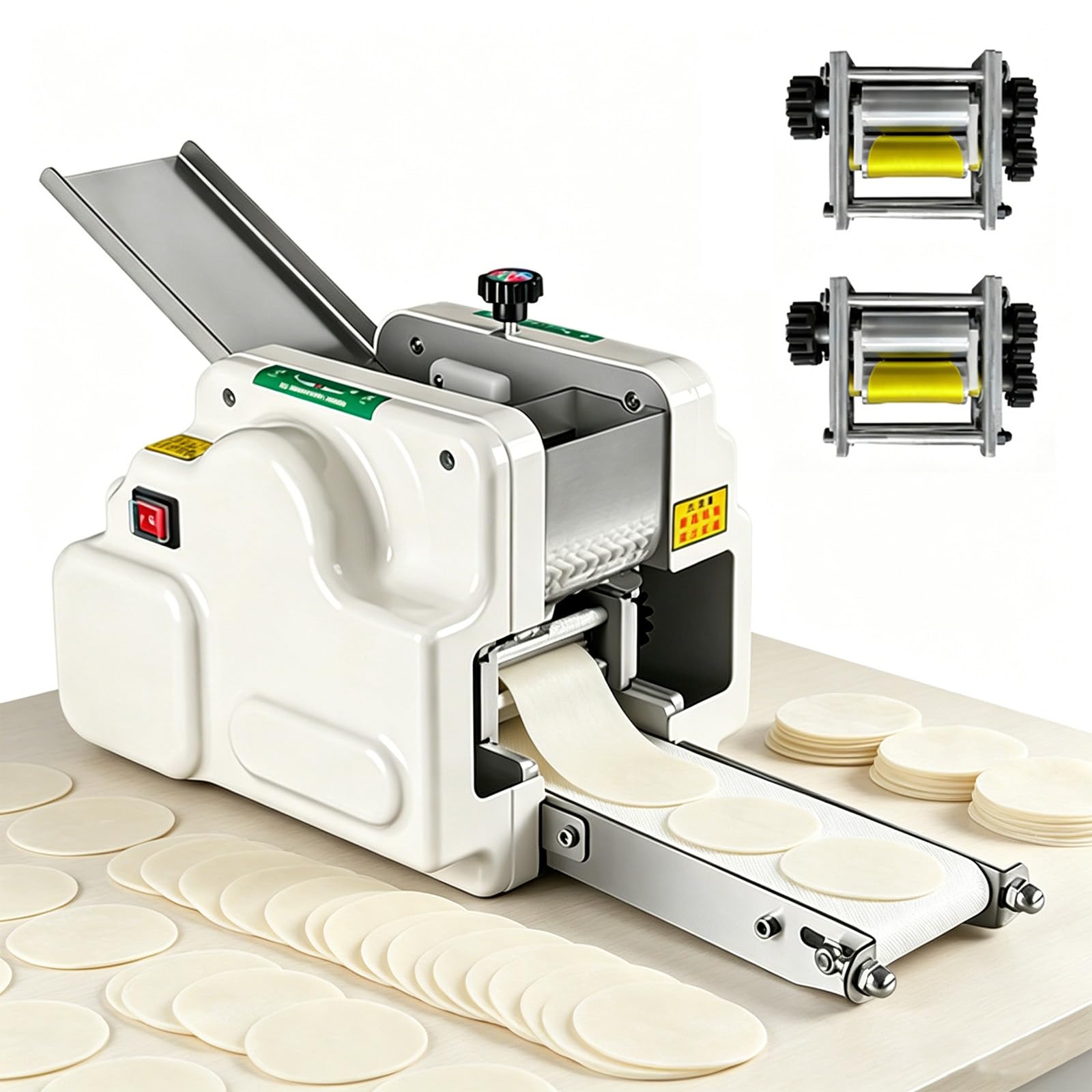 GwlThixion Commercial Electric Dumpling Skin Maker, Automatic Dumpling Skin Processing Machine, Detachable Easy Clean Dumpling Skin Machine, for Wonton Siu Mai Potsticker Skins White-+2
