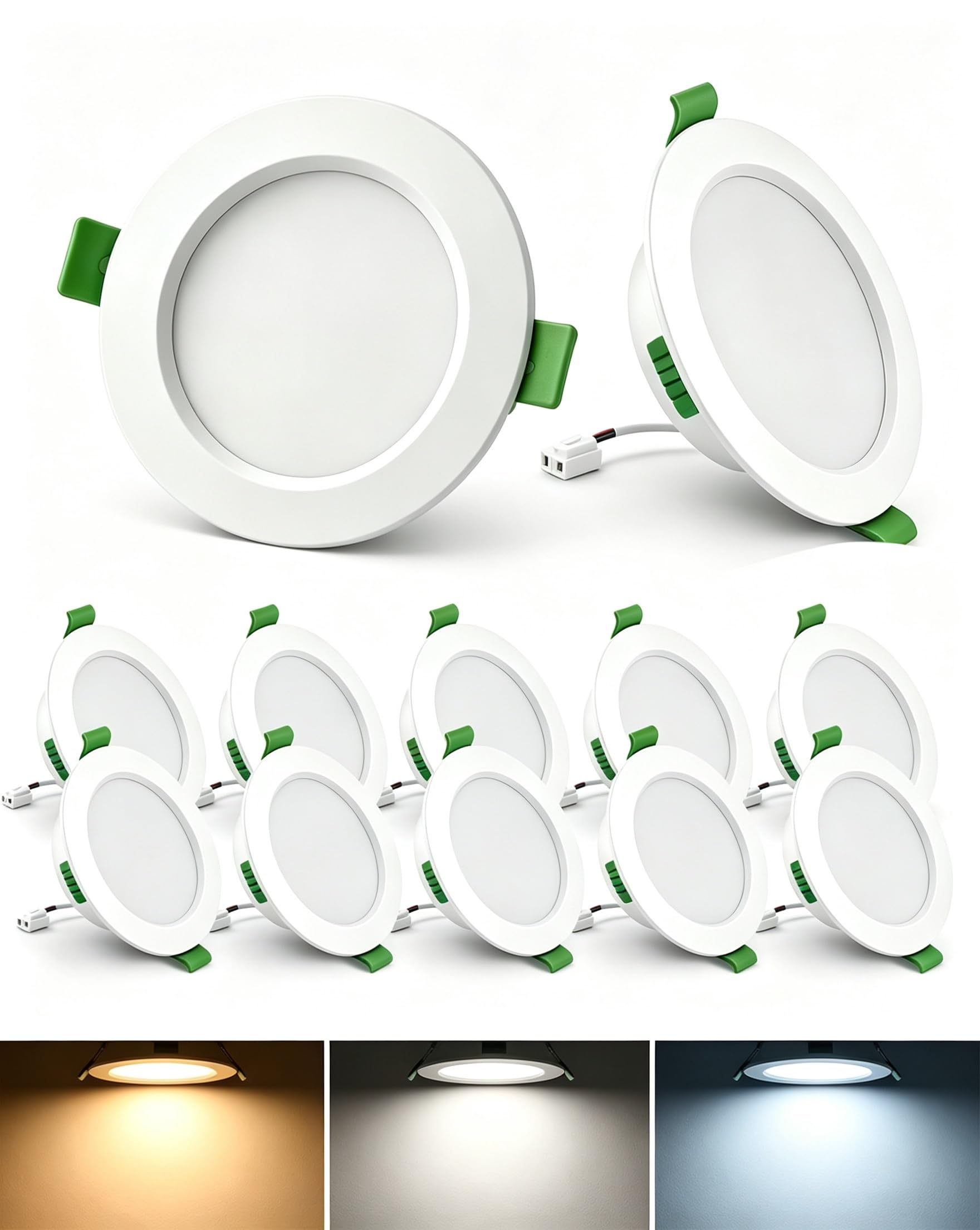 LED Downlights for Ceiling, 6 Pack 5W 550LM 3CCT Ultra Slim Recessed Spotlights, 220-240V, Φ68-78MM Cut Out, 3000K/4000K/6500K Adjustable, IP44 Ceiling Lights for Kitchen, Bathroom, Living Room
