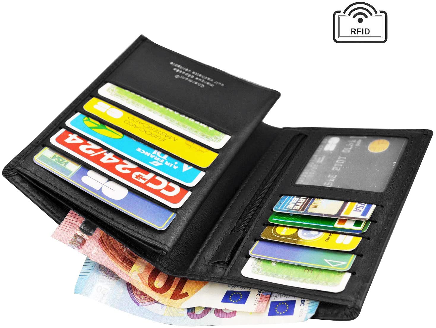 Charmoni Cartera de piel con protección RFID y bloqueo para hombre, 12v Rfid Negro, talla única