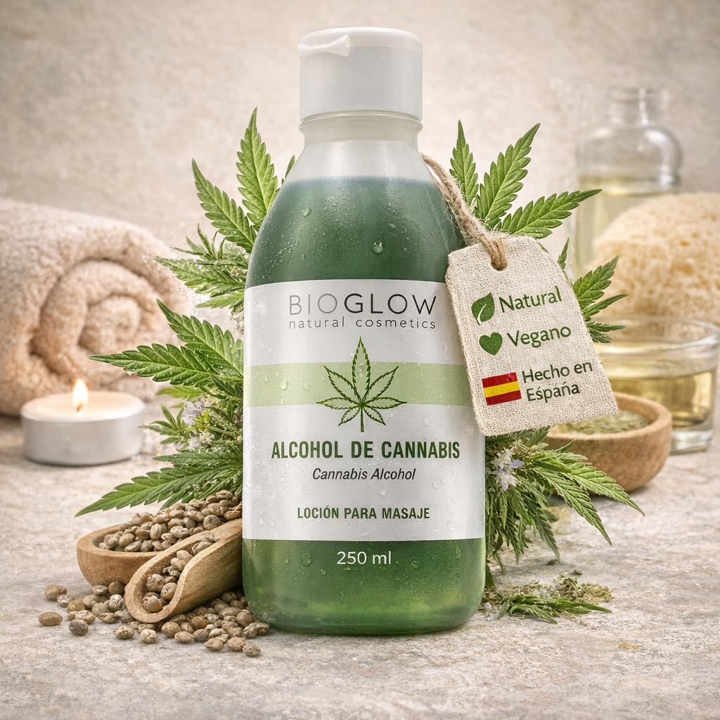 Alcohol de Cannabis Natural 250 ml – Tónico Corporal para Masaje Relajante y Calmante Muscular, Estimula la Circulación, Efecto Refrescante, Ideal para Piernas y Pies Cansados, Uso Diario