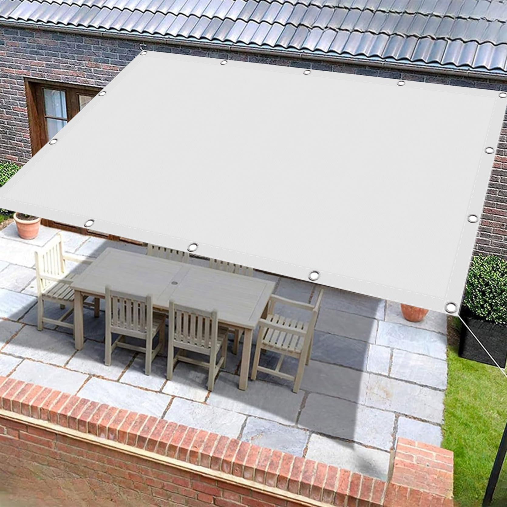 Sonnensegel Nach Maß mit Ösen 120 x 490 cm,Premium PES Polyester Wasserabweisend Imprägniert Rechteck, Sonnensegel Mit Befestigungsseile,Für Balkon Garten, Weiß