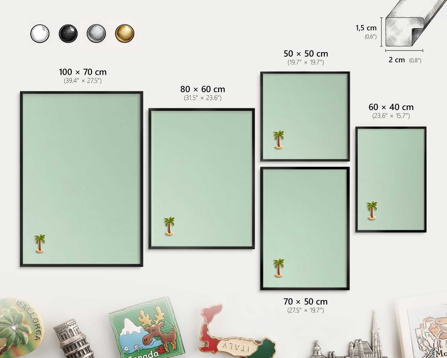 Lavagna Magnetica per Home Office 80x60 Verde menta Cornice Nero