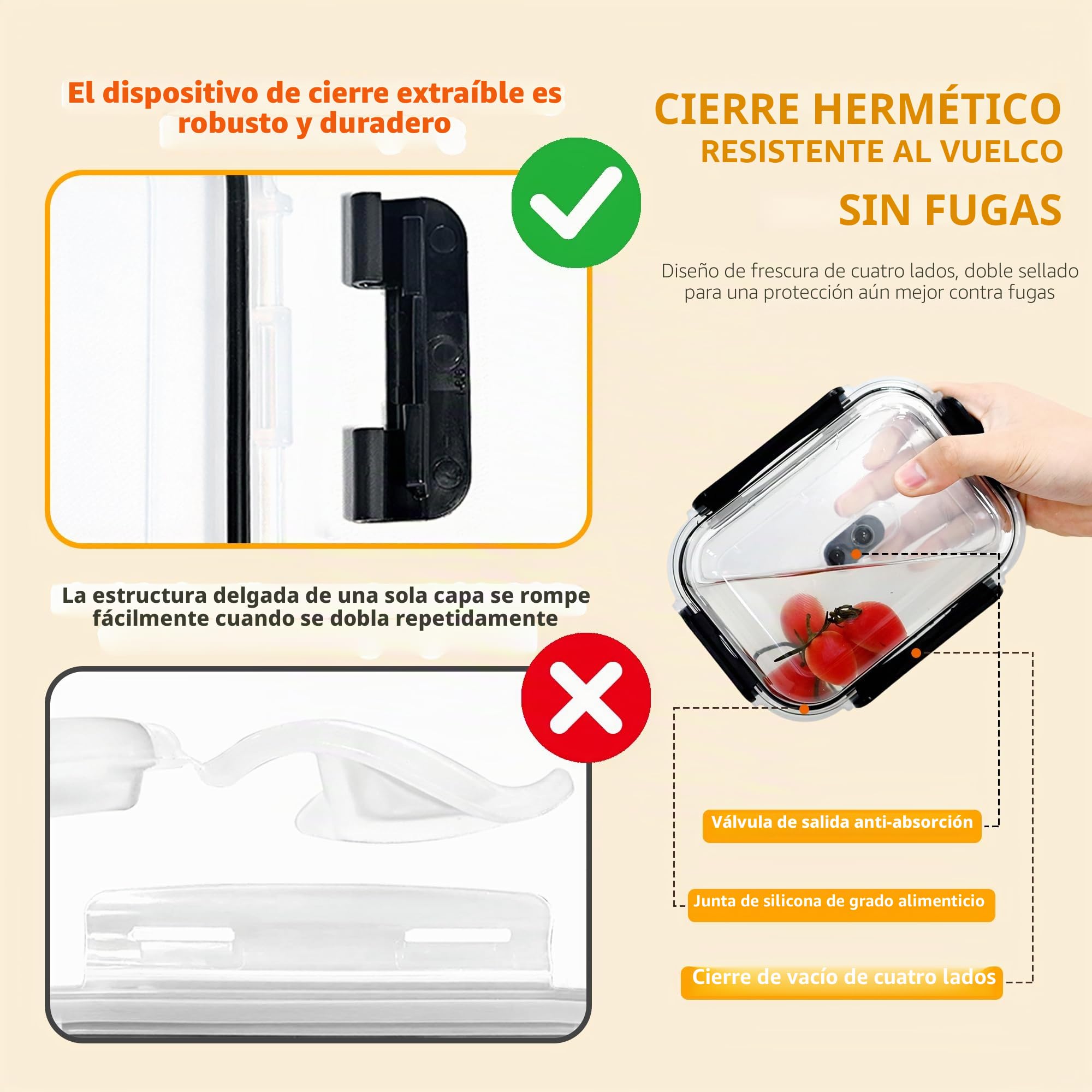 LNWSN Contenedores de Almacenamiento de Vidrio de 8 Piezas de 640 ml con Cierre a presión en los Cuatro Lados, contenedores Reutilizables Ideales para Picnics al Aire Libre