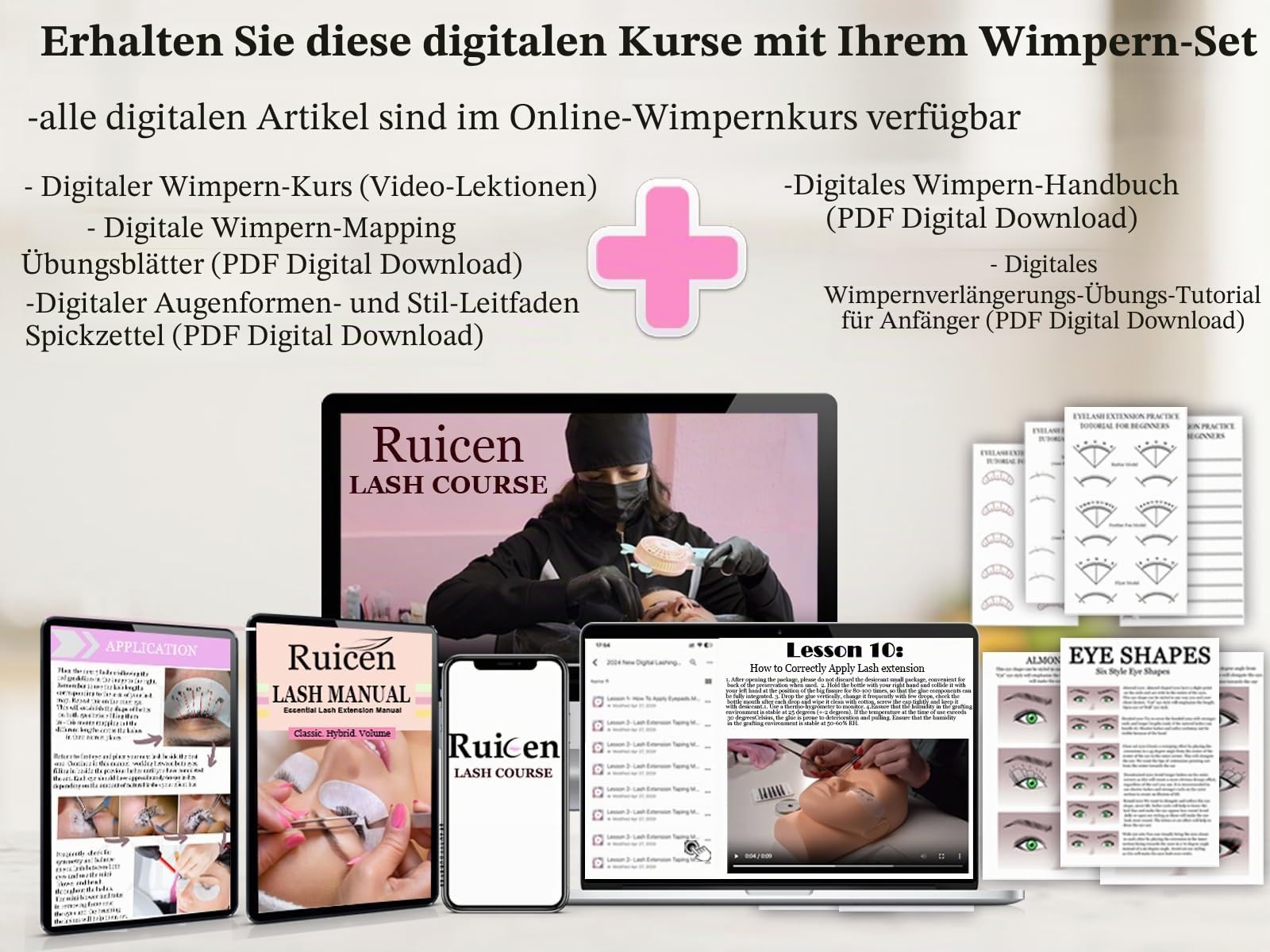 Wimpernverlängerungs-Set für Anfänger: Wimpernverlängerung mit Trainingskurs, inkl. Mannequinkopf, Übungs-Lash-Mapping-Diagramm & mehr Zubehör