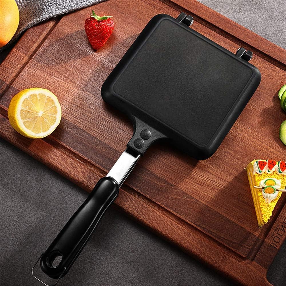 Dubbelzijdige koekenpan, breakfast sandwichmaker met handgreep, antiaanbaklaag, grillpan voor ontbijt, kaas-broodrooster voor het fornuis of buiten