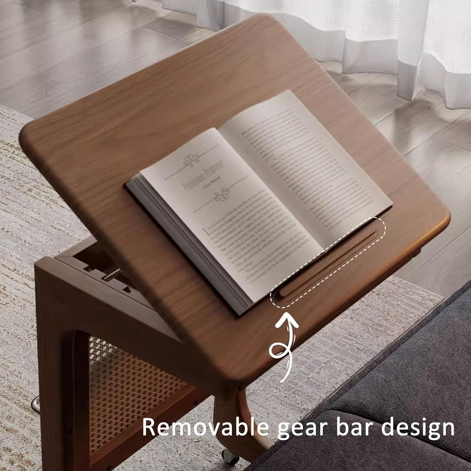 JKGHK Sweeping Robot Stand Rack, Reversible Robot Vacuum Stand Storage Rack, Entryway Hallway Robots Vacuum Cleaner Shelf with Wheels, C-Shaped End Side Tables(Natural,60cm/23.6in)