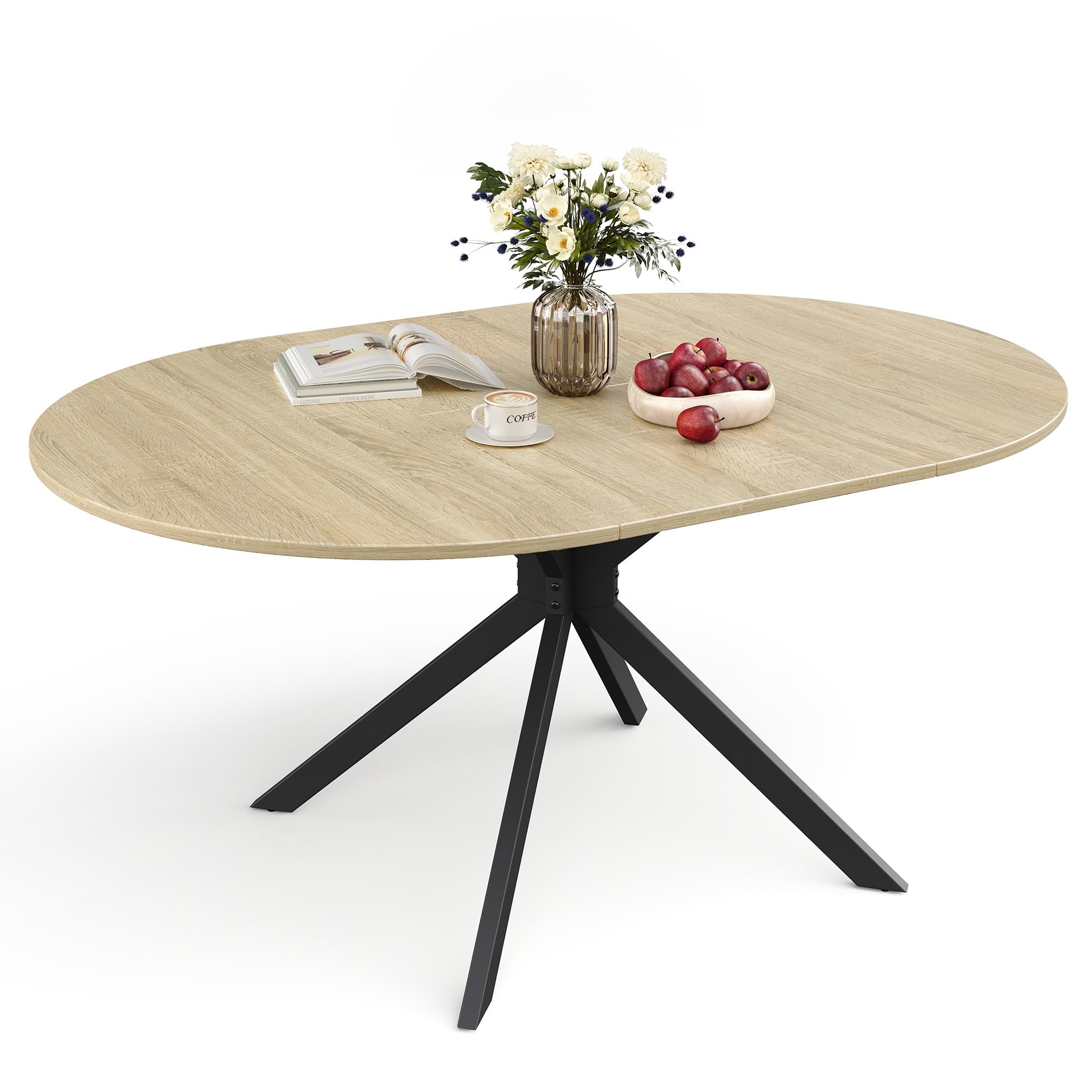 APICIZON Mesa Comedor Extensible, 110-150 x 76 cm Mesa Comedor, Roble | Mesa Redonda Extensible para 4 a 6 personas, Patas Cruzadas Robustas, Mesa de Comedor para el comedor y la cocina
