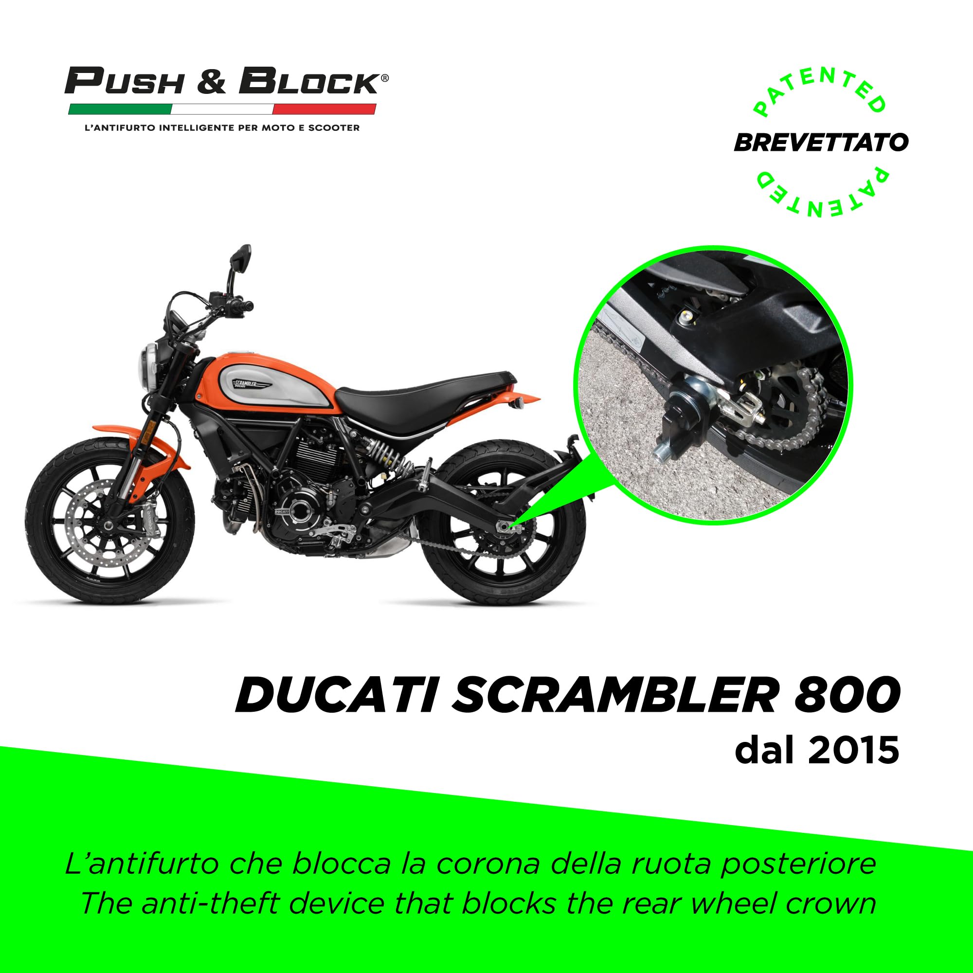 Push&Block Antifurto per moto compatibile con Ducati Scambler 800 (WL-D01)