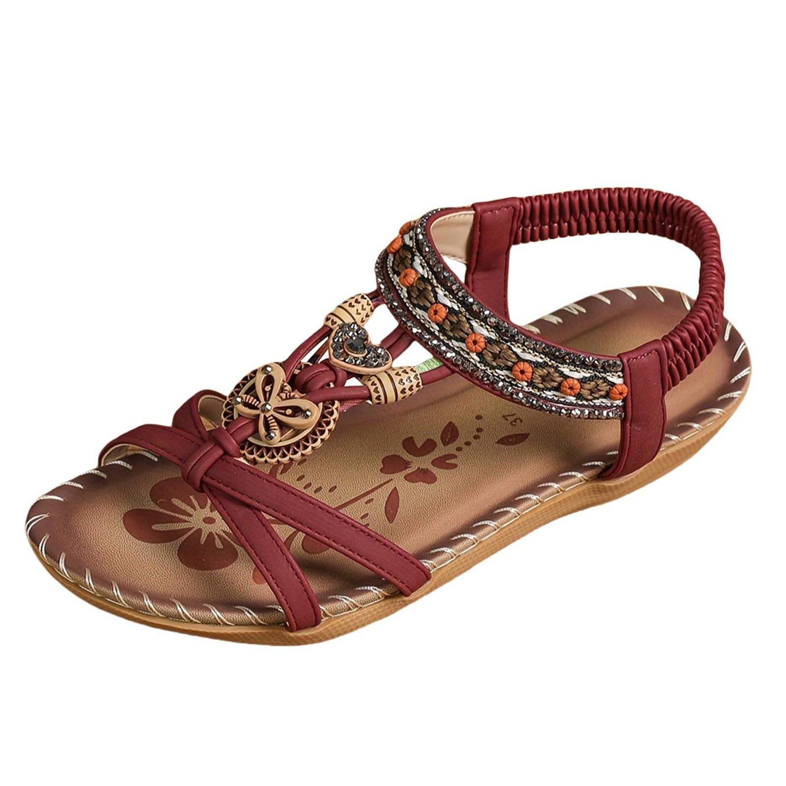 Générique Tropeziennes Sandales Femme Sandales Été Nouvelles Bout Rond Fond Plat Respirantes Élastiques Style Ethnique Décontracté Botte Hiver Sans Talon