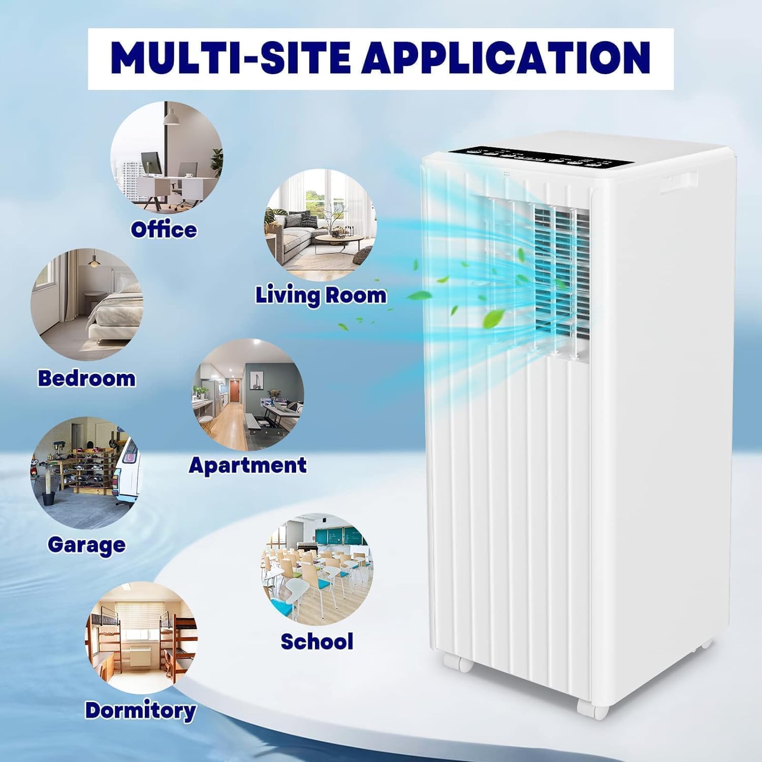 Garvee Aire Acondicionado Portátil 7000 BTU, 3 en 1 Refrigeración Ventilador y Deshumidificador 36L/día, Gas Refrigerante R290 Ecológico, 780W Bajo Consumo, Mando a Distancia con Kit Ventana, Blanco