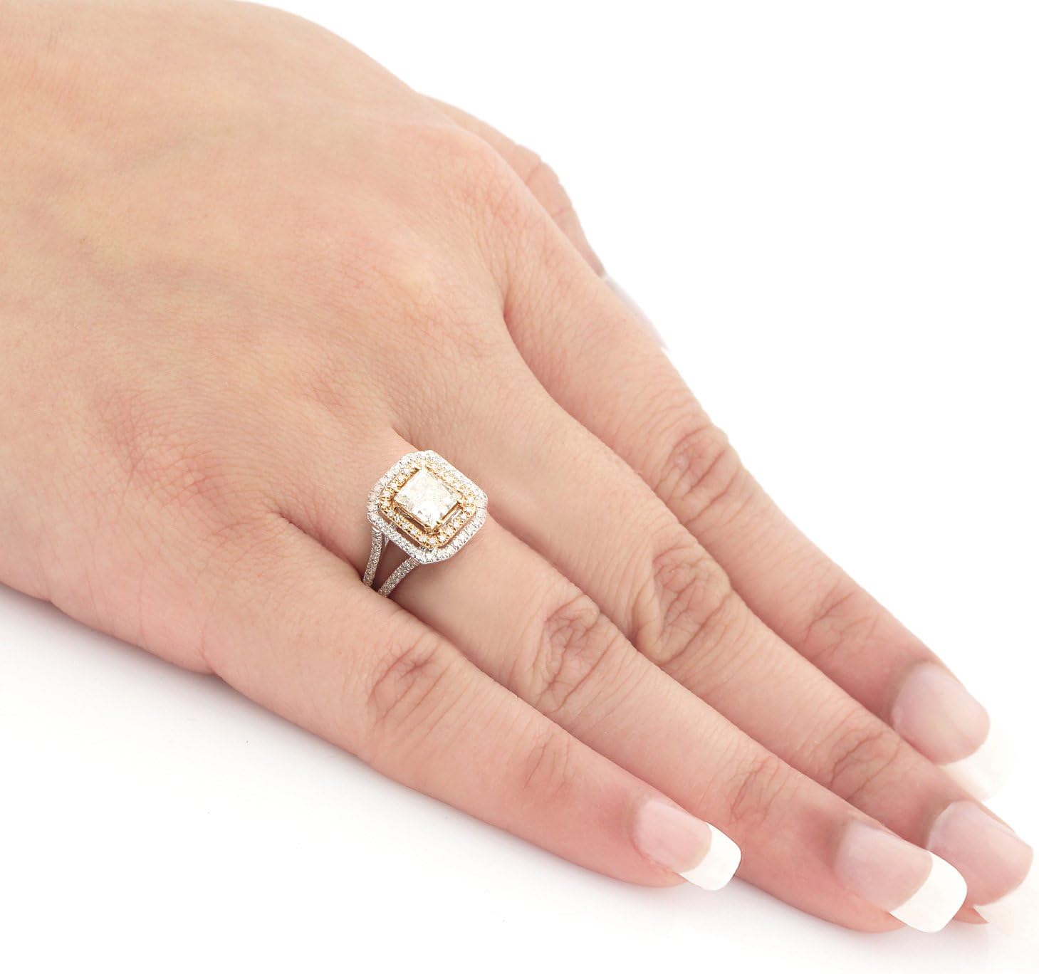 Diamond Wish 14k Two Tone Gold Princess-Cut Double Halo Engagement Ring (1 3/4 cttw, I-J, I1-I2)