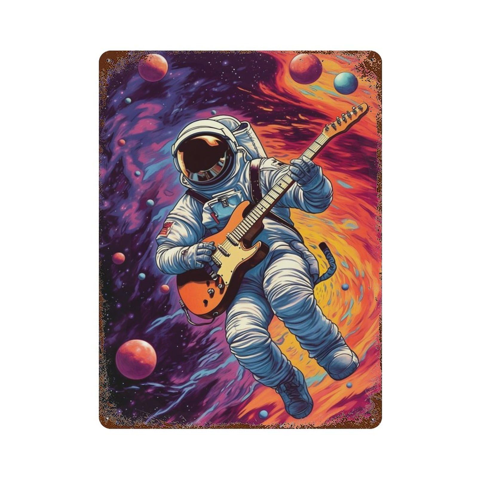 Astro Playing Guitars Decorative Tin Sign 15.7"x11.8", Ideal for Garage, Bar And Workshop Decor