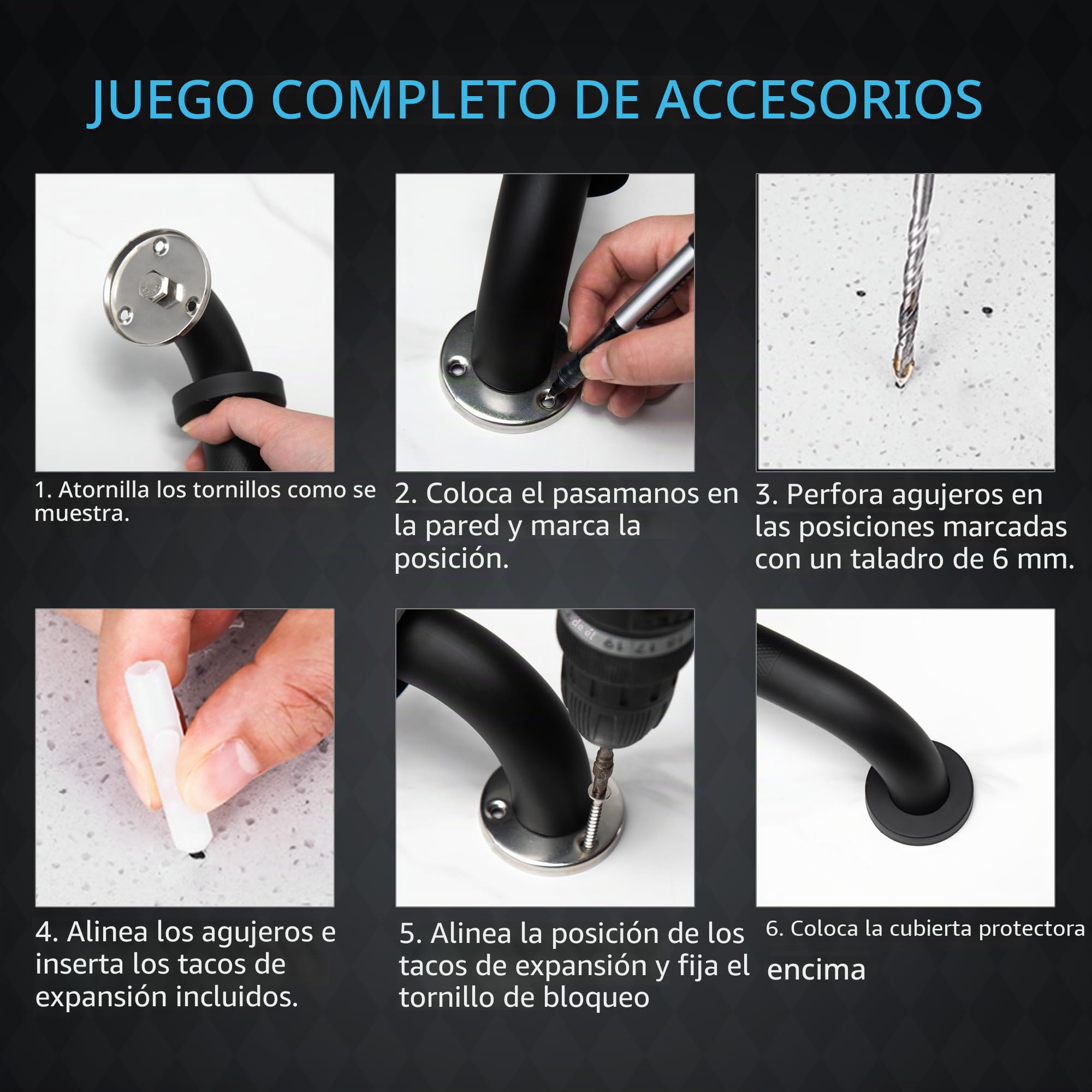 ITSOGOO Agarraderas Baño Para Mayores,Antideslizante Tirador de Seguridad,Acero Inoxidable,Asa de Ducha,Asa de Baño,Barras de Agarre Para el Escalones para Niño Discapacitado 60cm Negro Mate