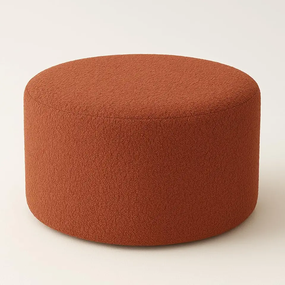 Puff Redondo Grande 60cm Bouclé Luxo Orgânico Sofisticado (Terracota)
