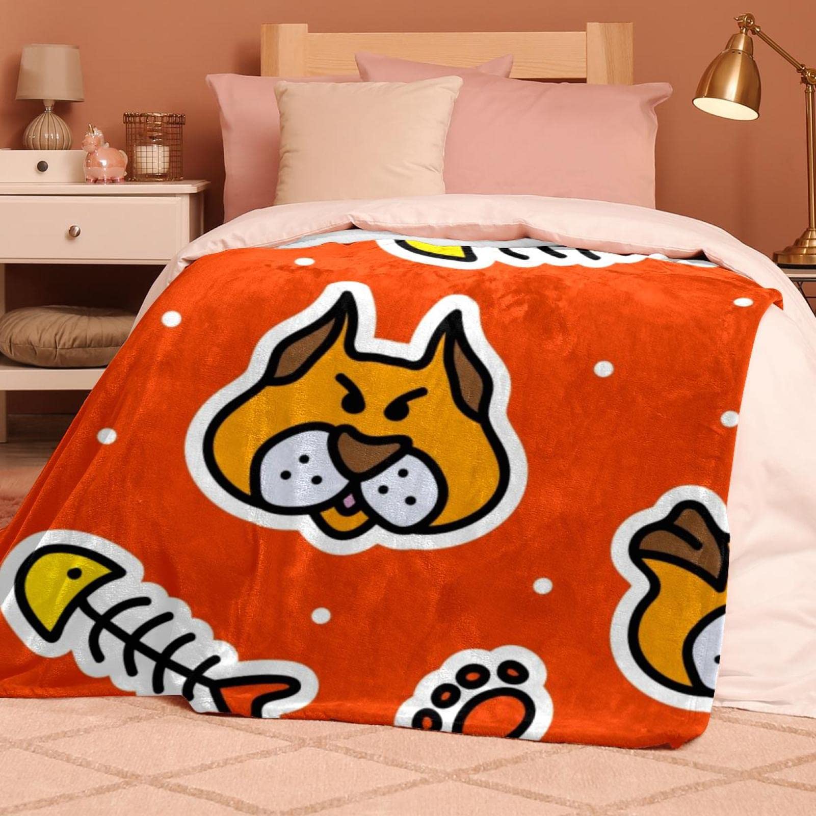 Manta de forro polar para gato, perro, naranja, para sofá, ligera, afelpada