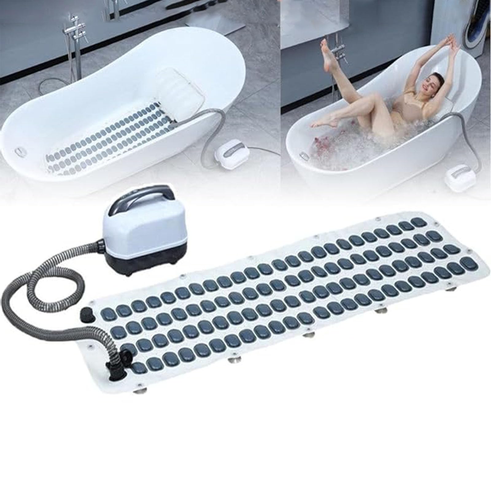 Tappetino da bagno antiscivolo con cuscino gonfiabile e telecomando, macchina per massaggio completo del corpo con funzione bolle e regolazione a 6 velocità per rilassarsi a casa