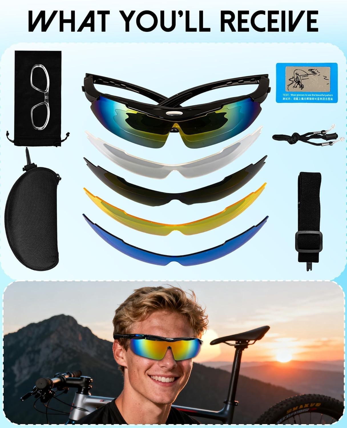 Polarized Cycling Sunglasses for Men Women, 5 Lenses UV Protection Anti-Glare Glasses for Sports, Baseball, Running - Image 7