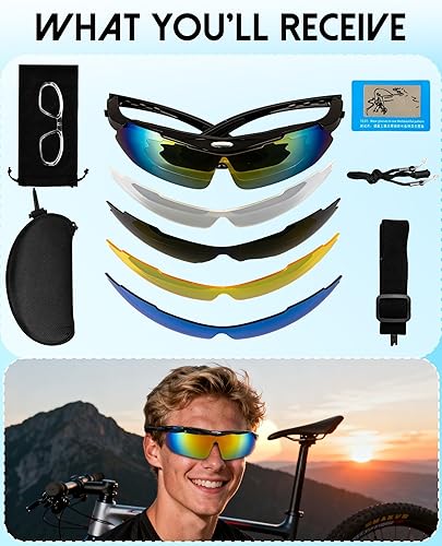 Miniatura 7 de Gafas de sol polarizadas para hombres y mujeres, 5 lentes con protección UV, antirreflejos, para deportes, béisbol, correr
