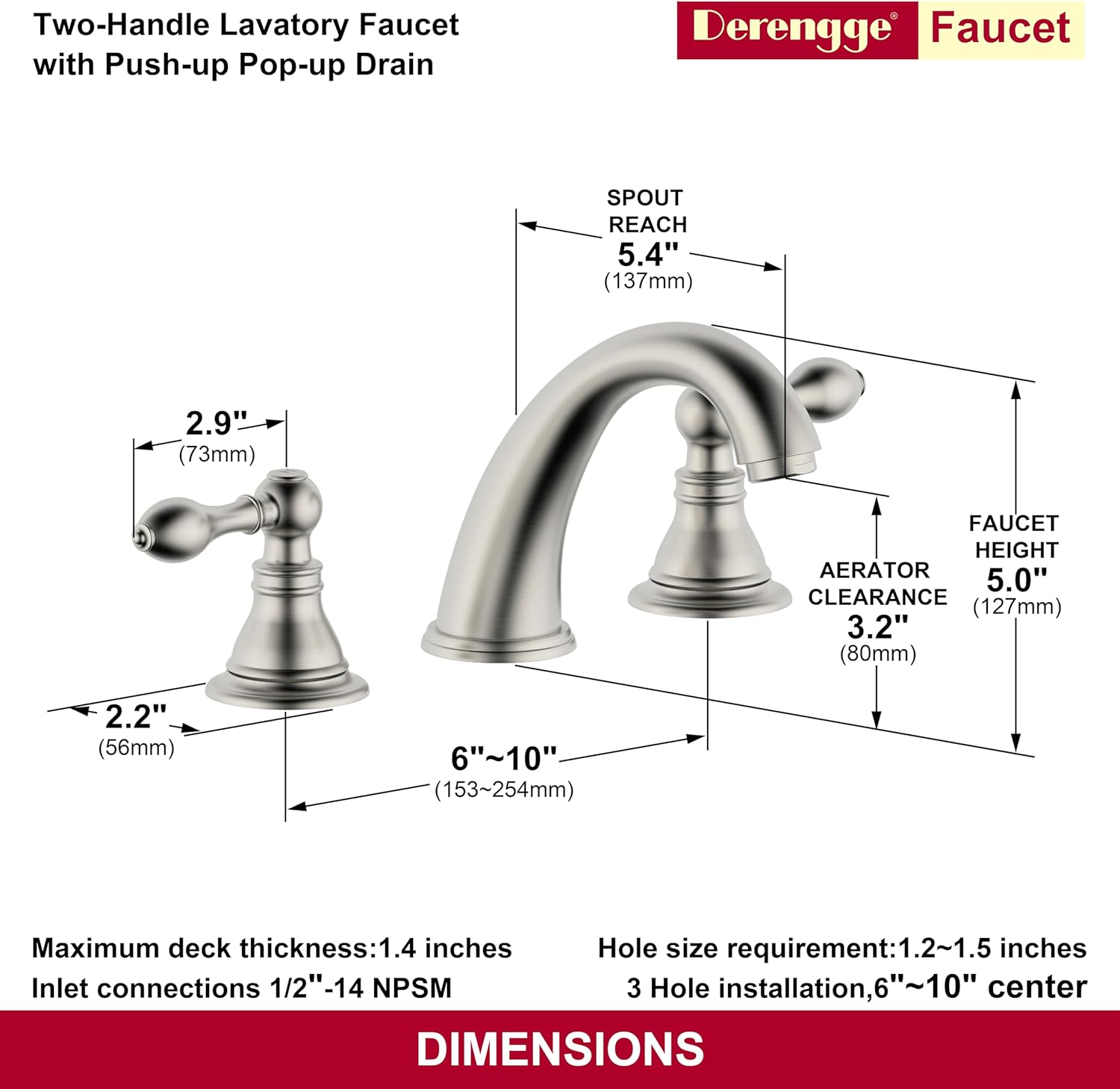 Brushed Nickel 8 Inch Widespread Bathroom Sink Faucet with Pop up Drain,Two-Handle Bathroom Faucet 3 Hole,F-9305TB-KGBN